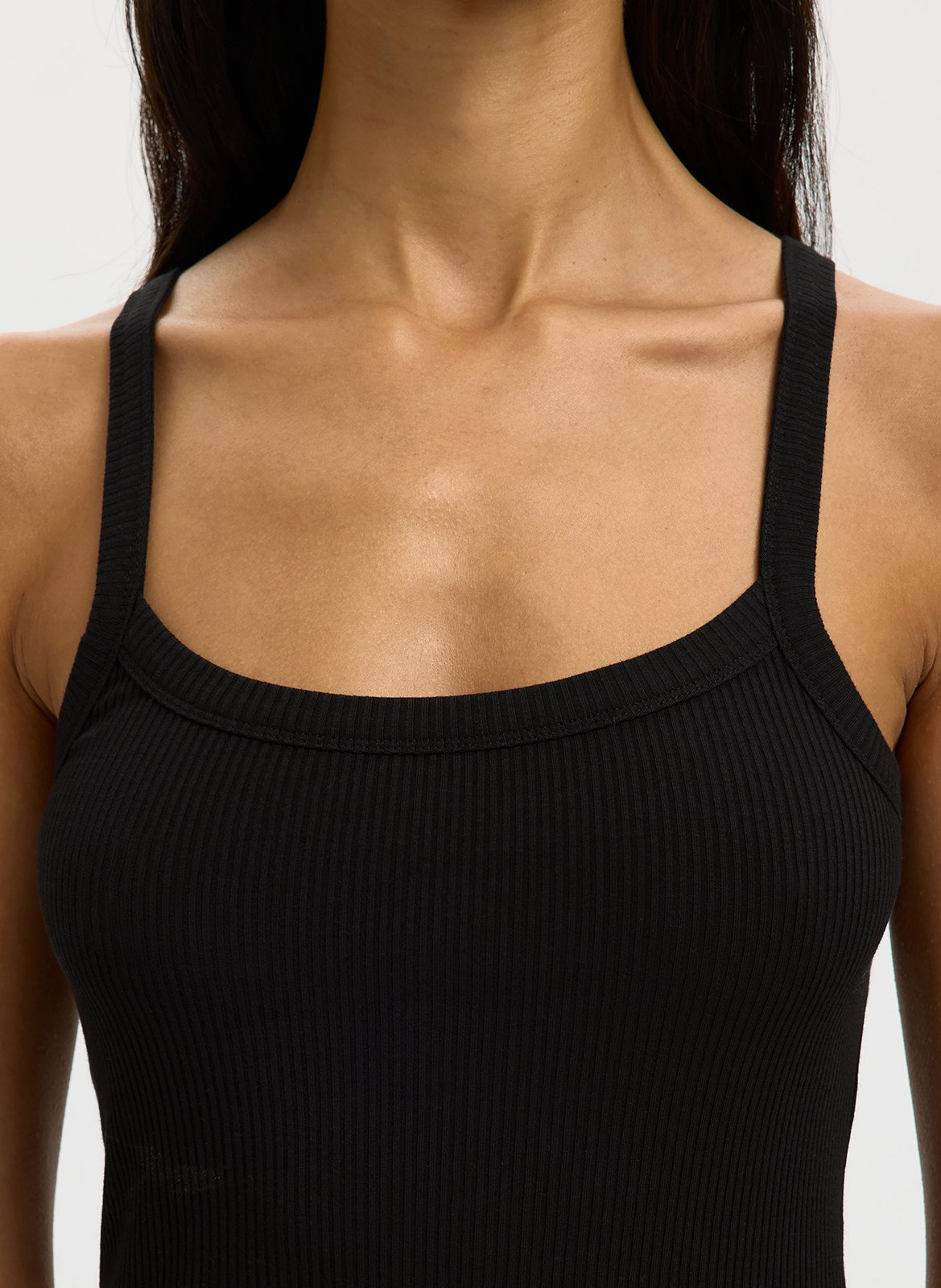 Round neck organic cotton blend straight tank top SELECTED Black