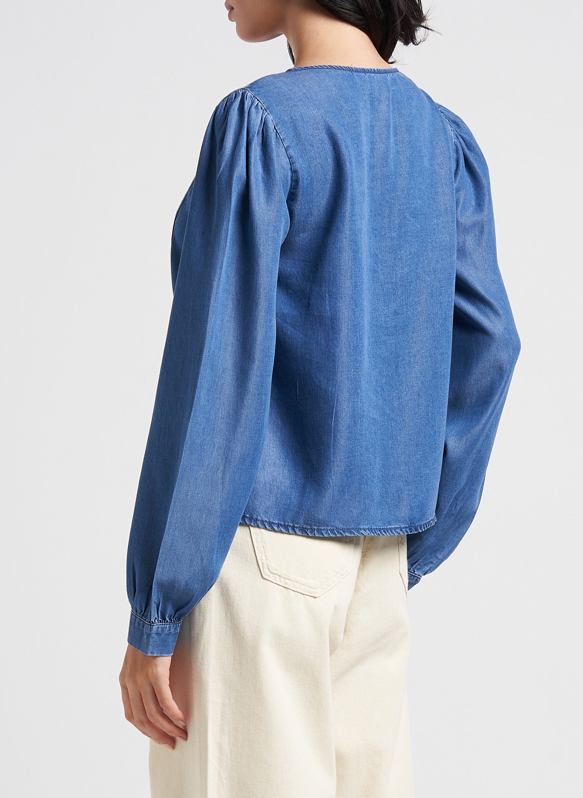 Fließendes Jeanshemd mit V-Ausschnitt VILA Blau