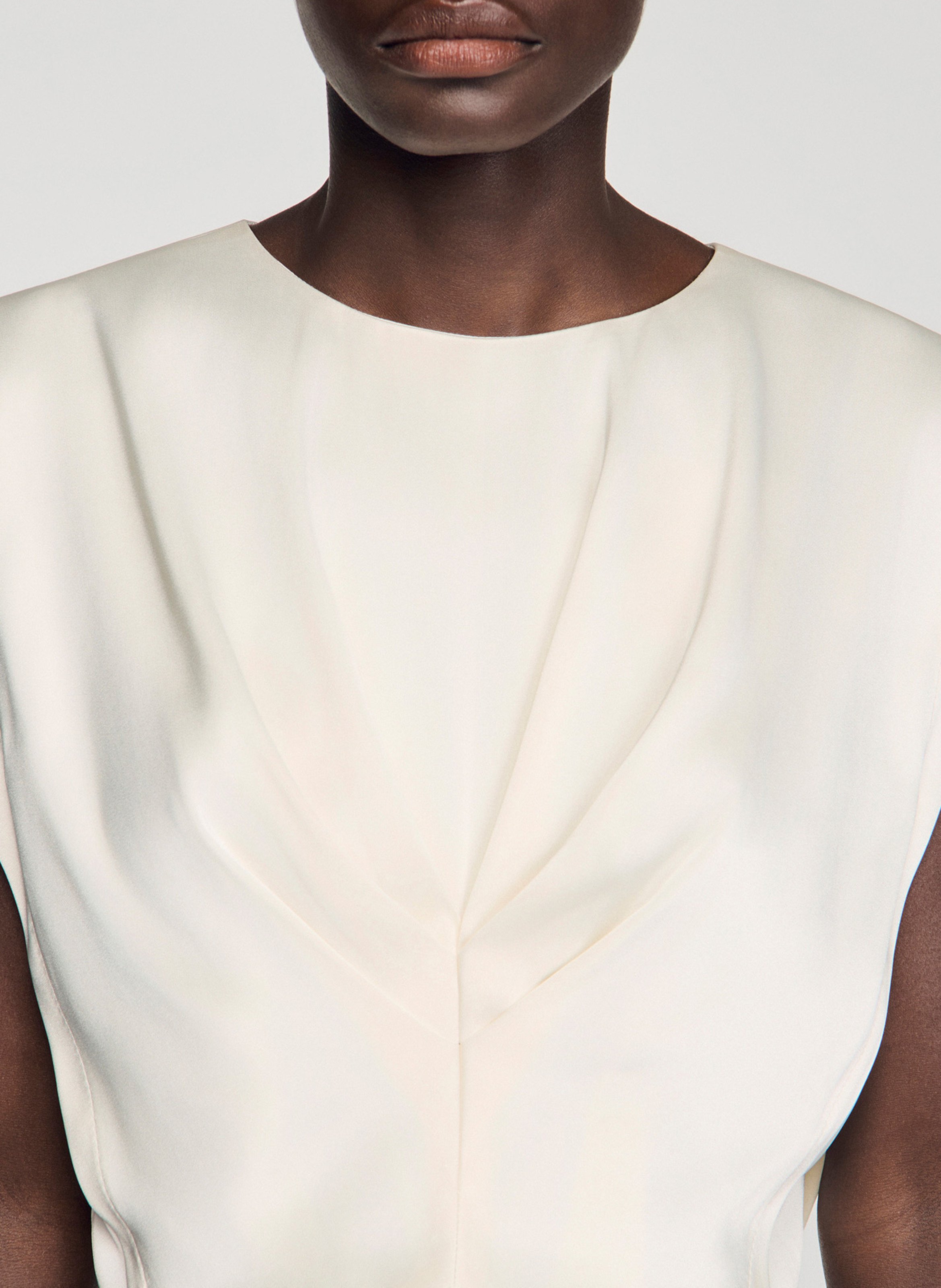 Round-neck satin-finish straight-cut top SANDRO Beige