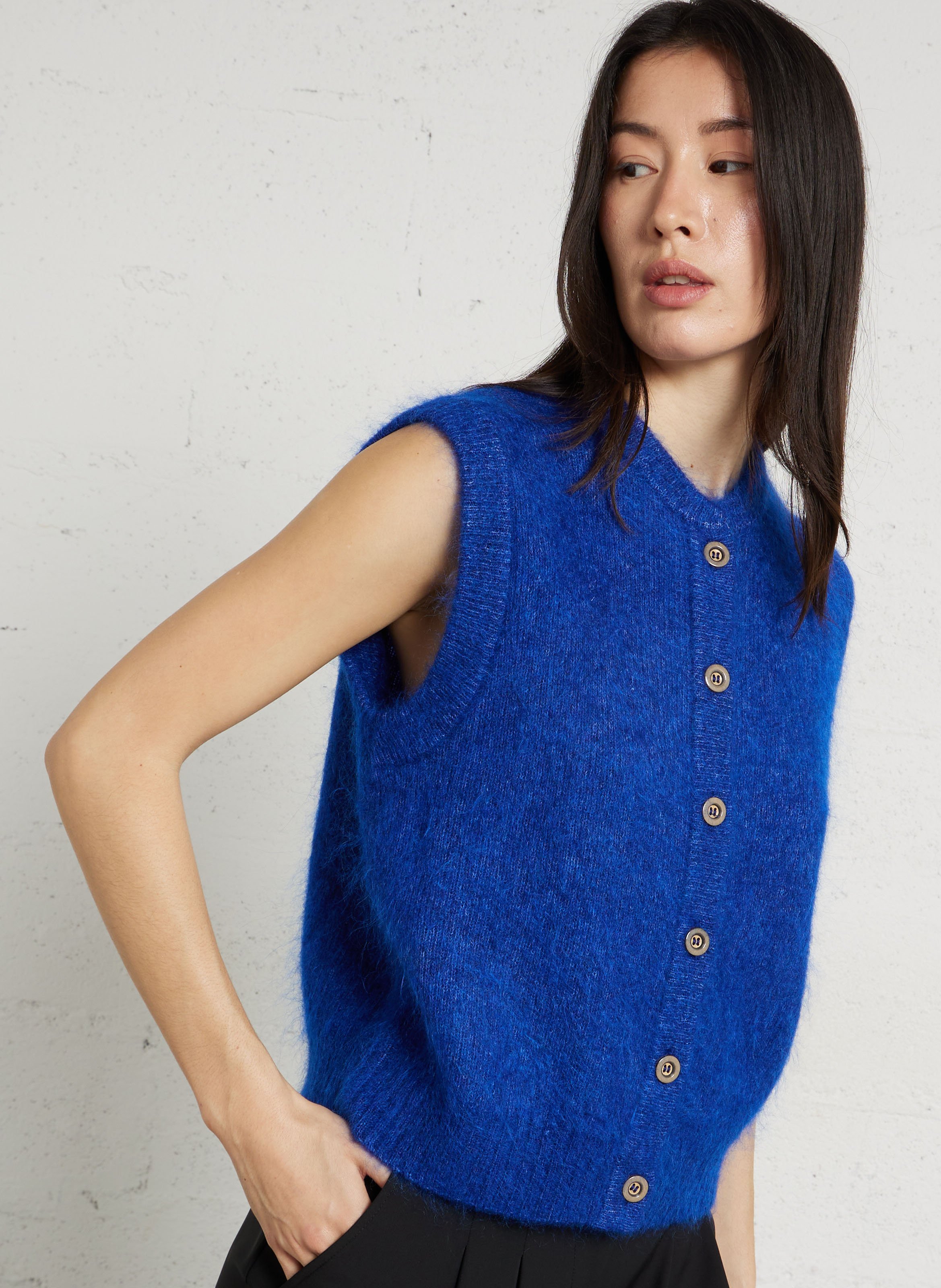 Gilet sans manches ample col rond en mohair mélangé MAISON 123