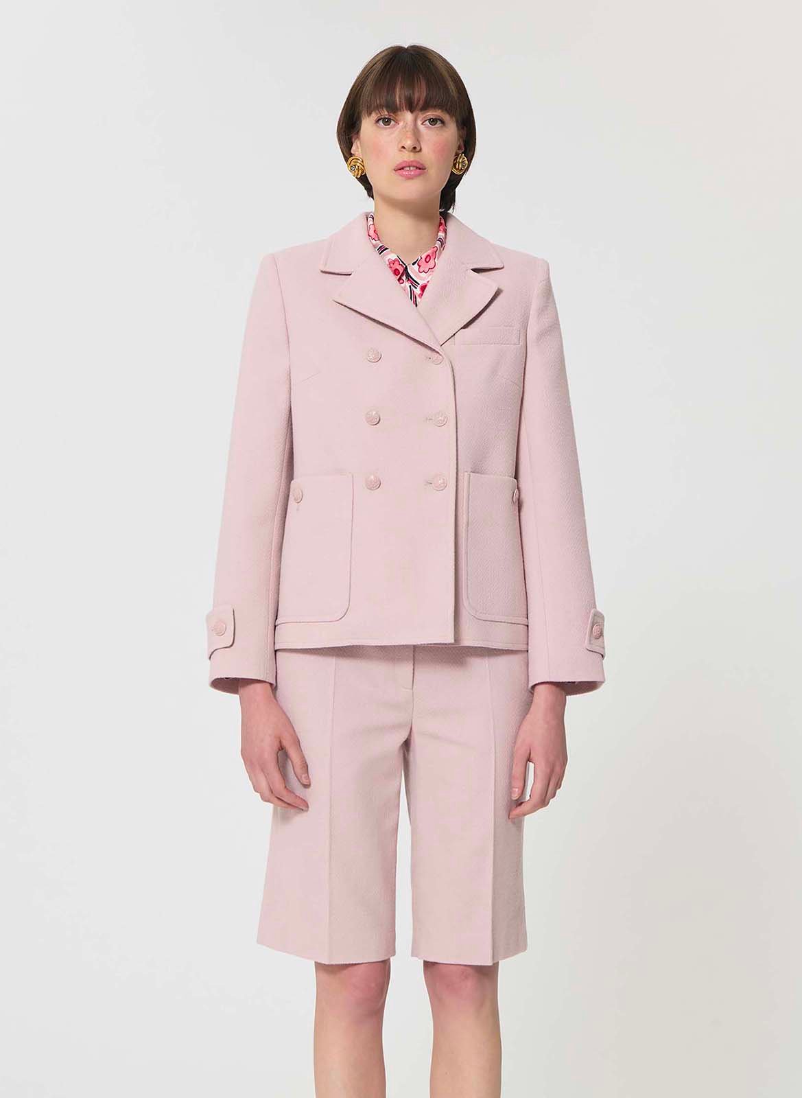 Manteau court col tailleur en laine vierge mélangée TARA JARMON Rose