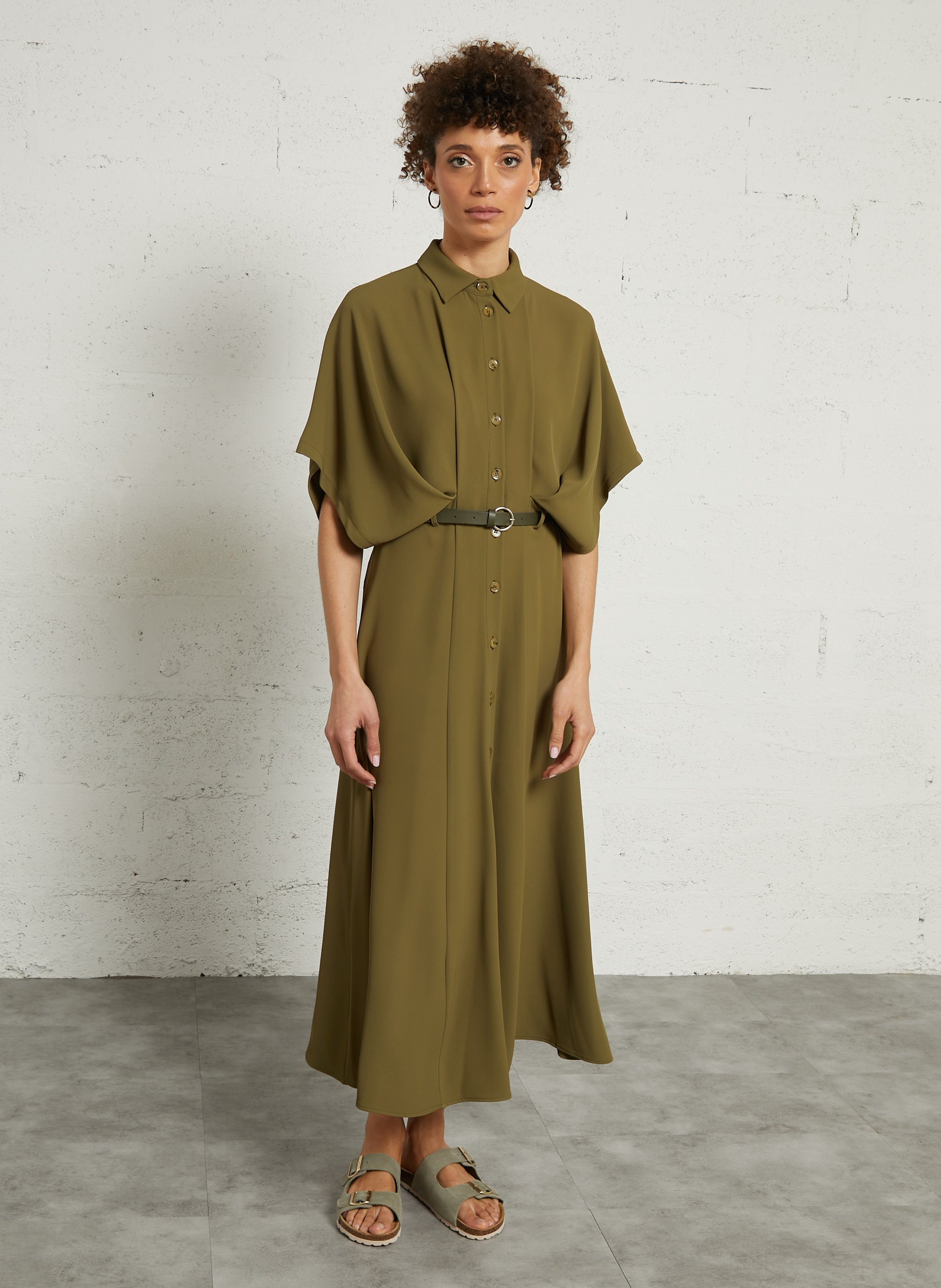 Long dress with classic collar IMPERIAL Green