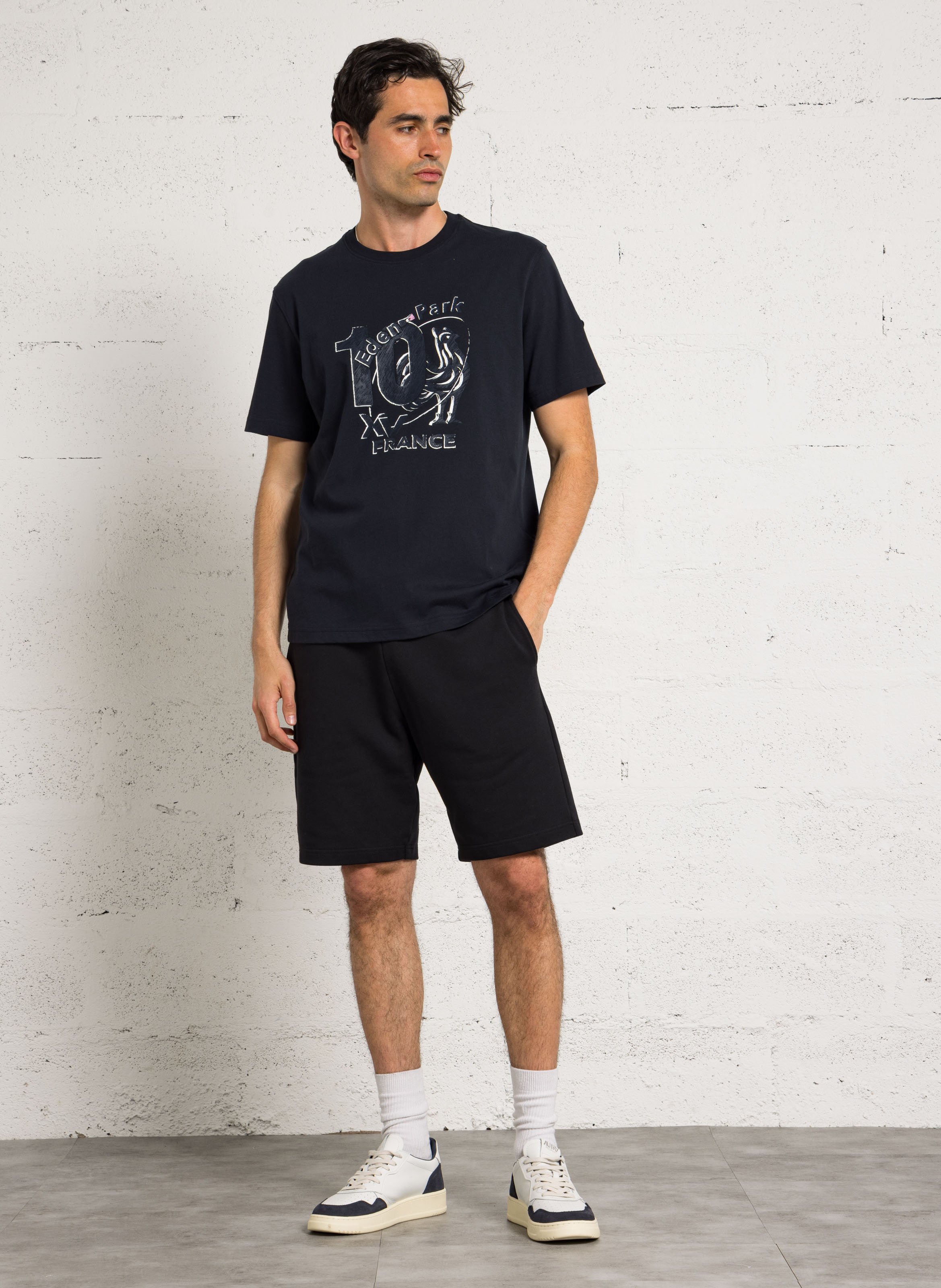 Tee-shirt droit col rond sérigraphié en coton EDEN PARK Bleu