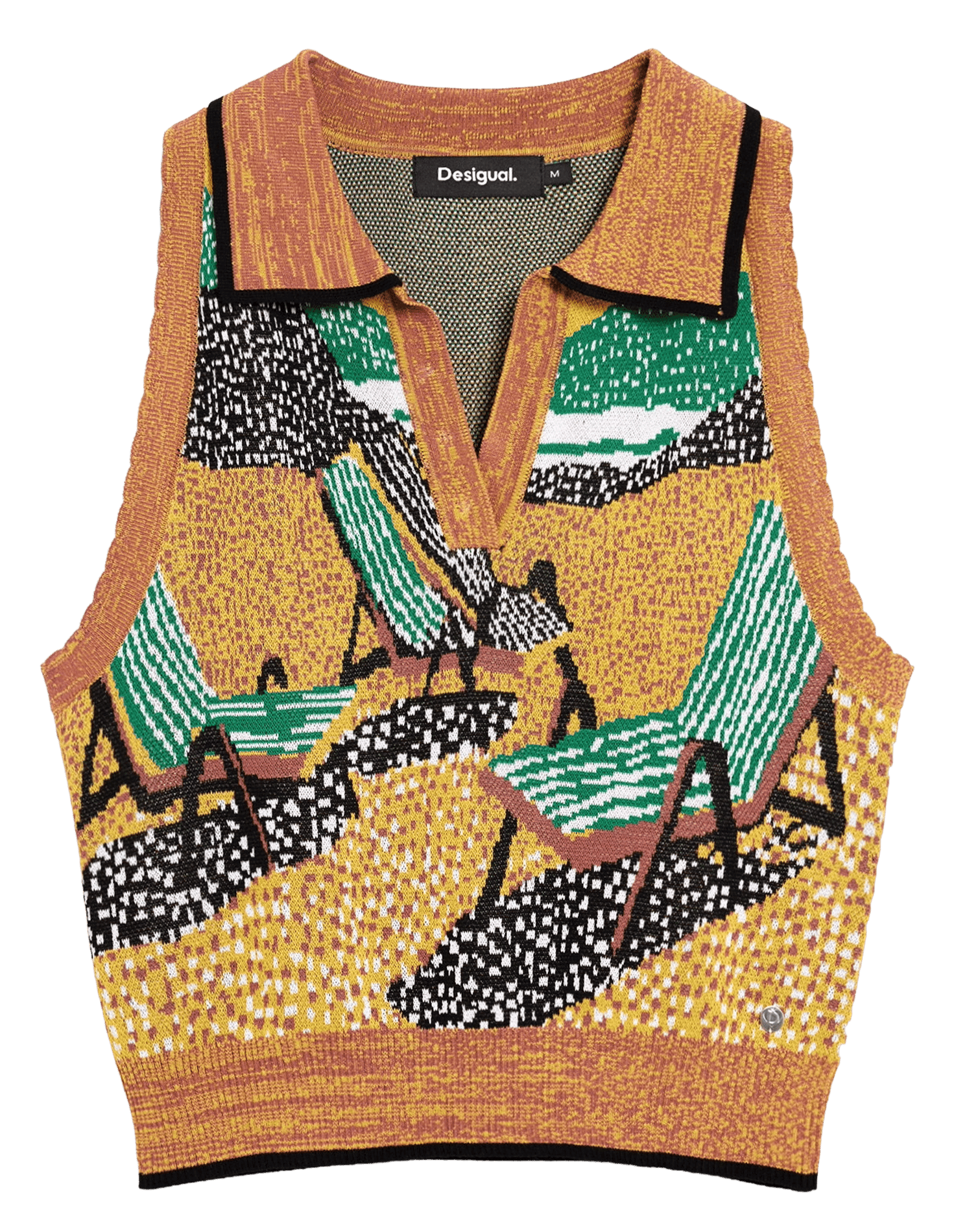 Top sans manches col tunisien imprimé DESIGUAL Marron