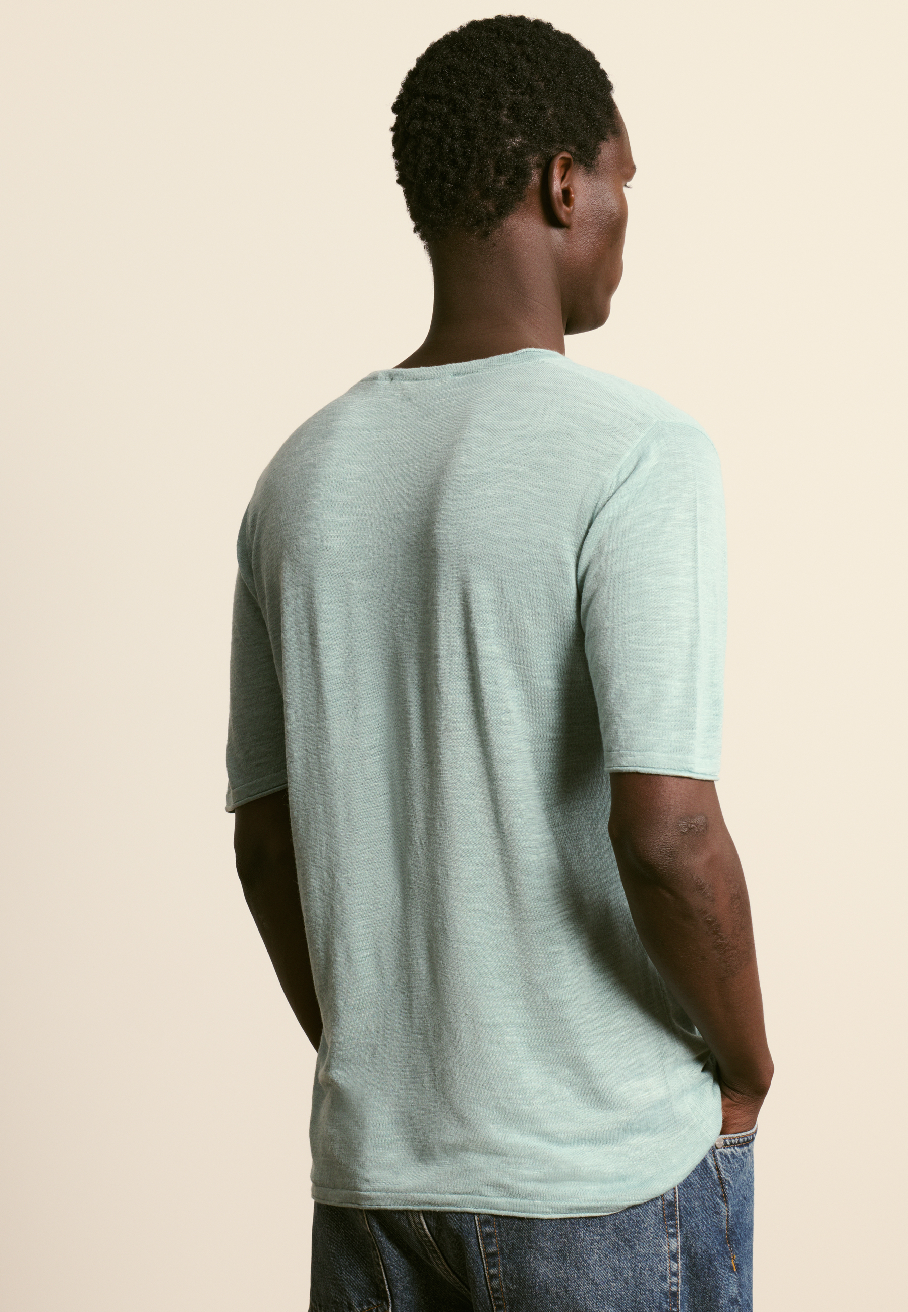 T-shirt col rond en lin flammé MAISON MONTAGUT Vert