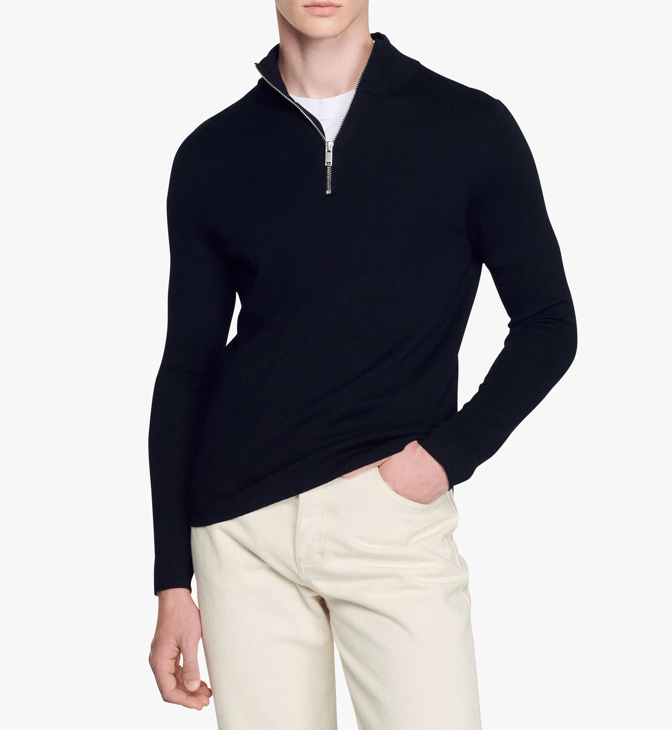 Pull col montant zippé en laine SANDRO Noir