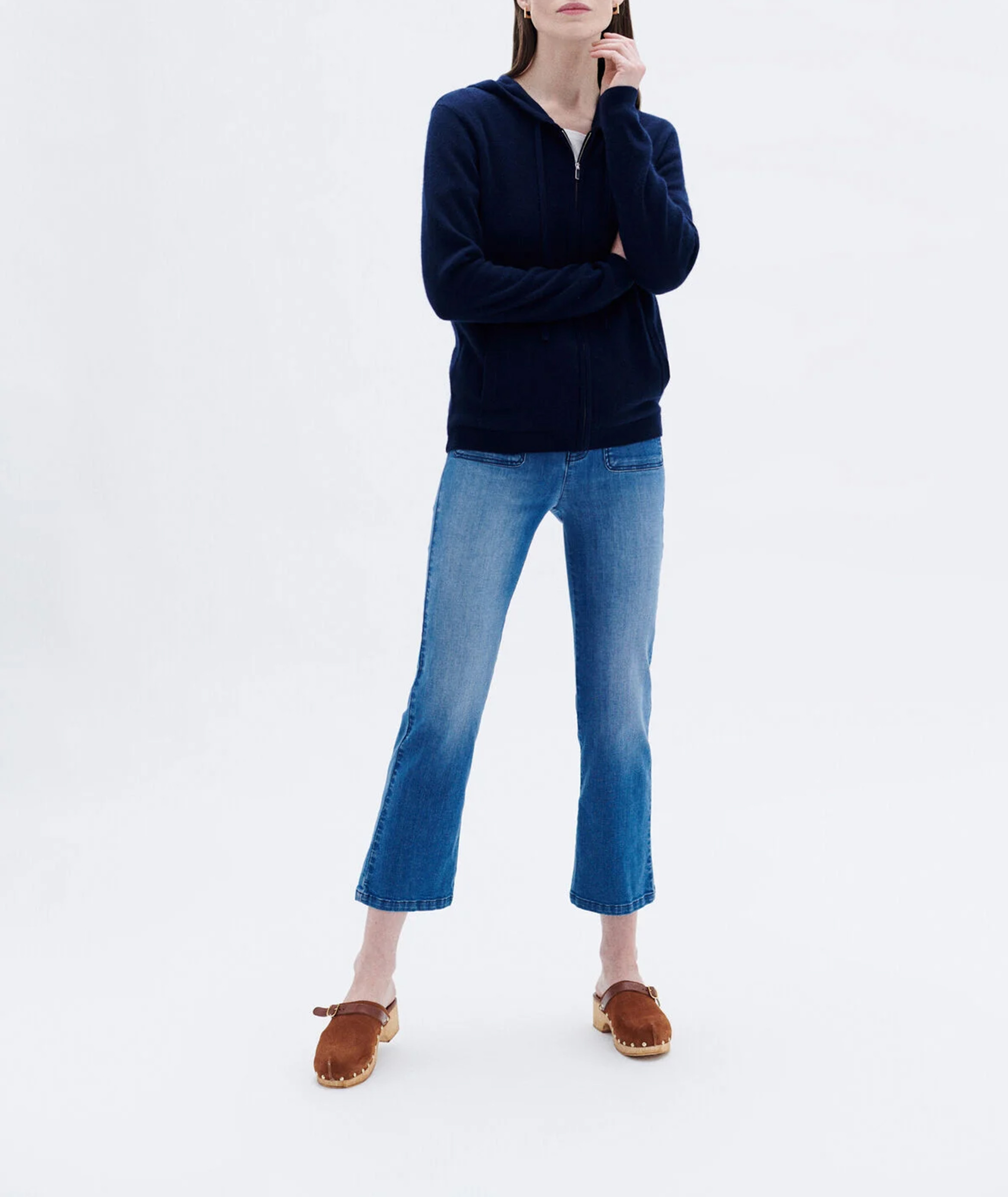 Gerader Woll- und Kaschmir-Strickmantel mit Kapuze CAROLL Blau