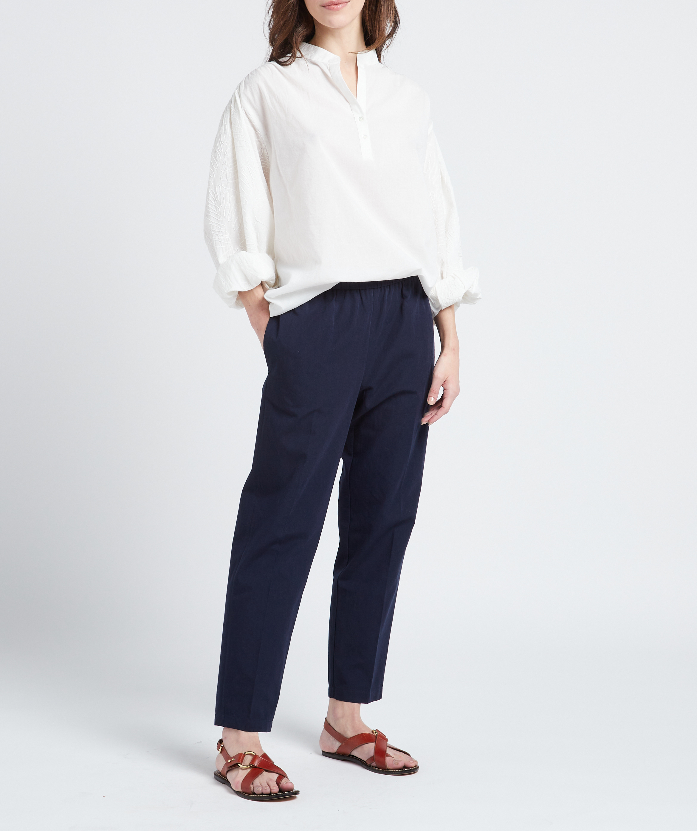 Loose-fit textured cotton blouse V DE VINSTER White