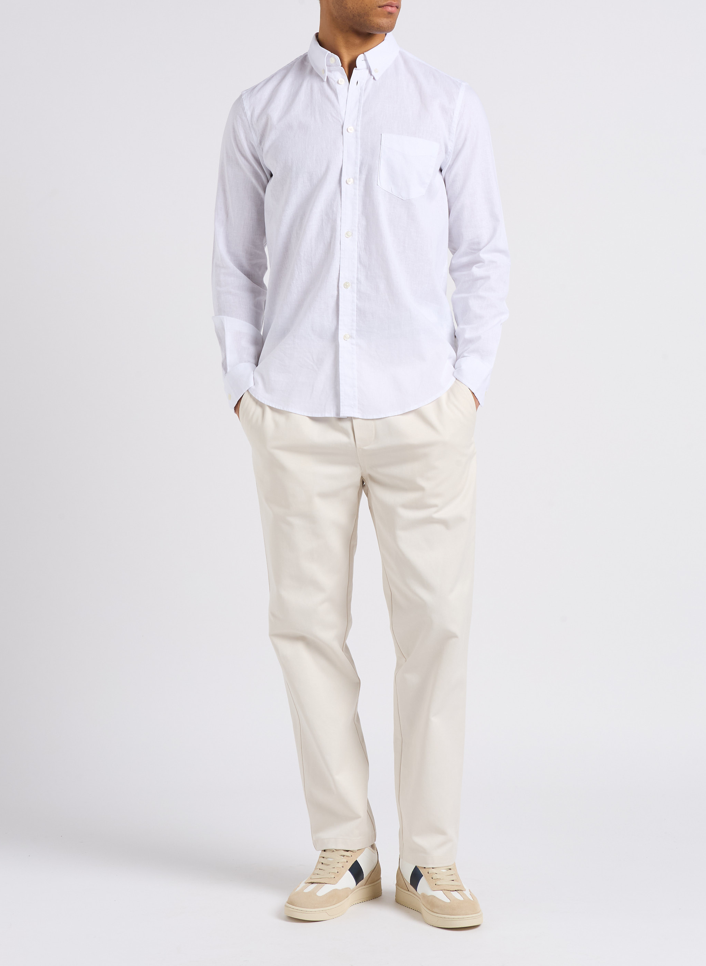 Pantalon droit en coton bio mélangé | Blanc SAMSOE SAMSOE Homme