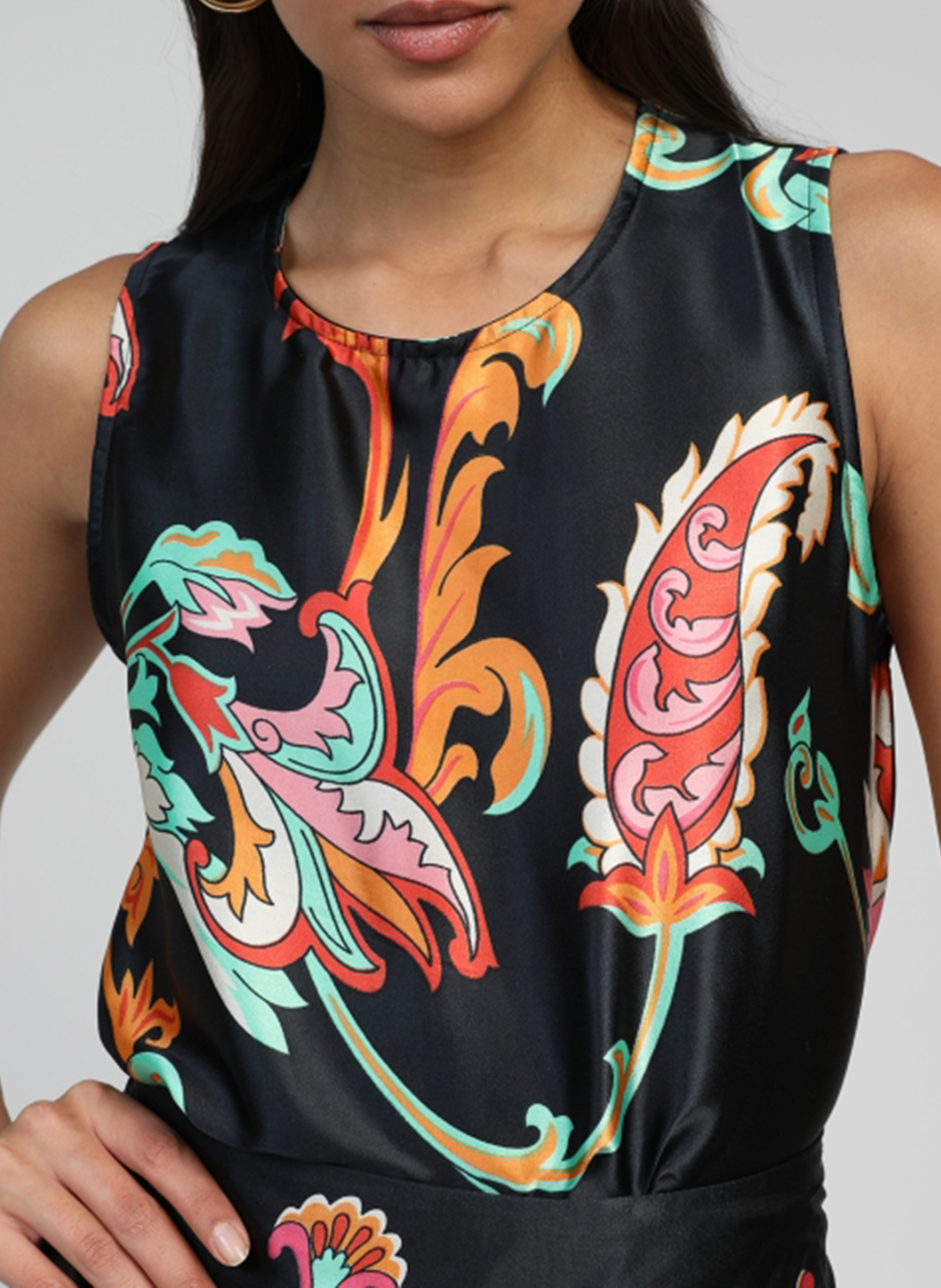 Rundhals-Top mit Blumenprint AN'GE Schwarz