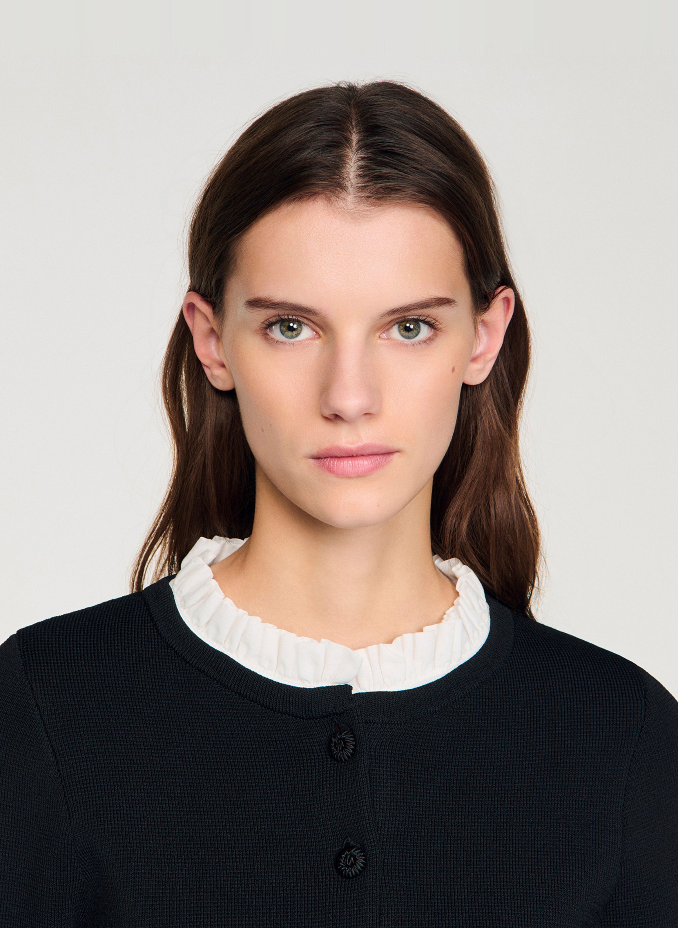 Fitted cardigan with Victorian collar SANDRO Black