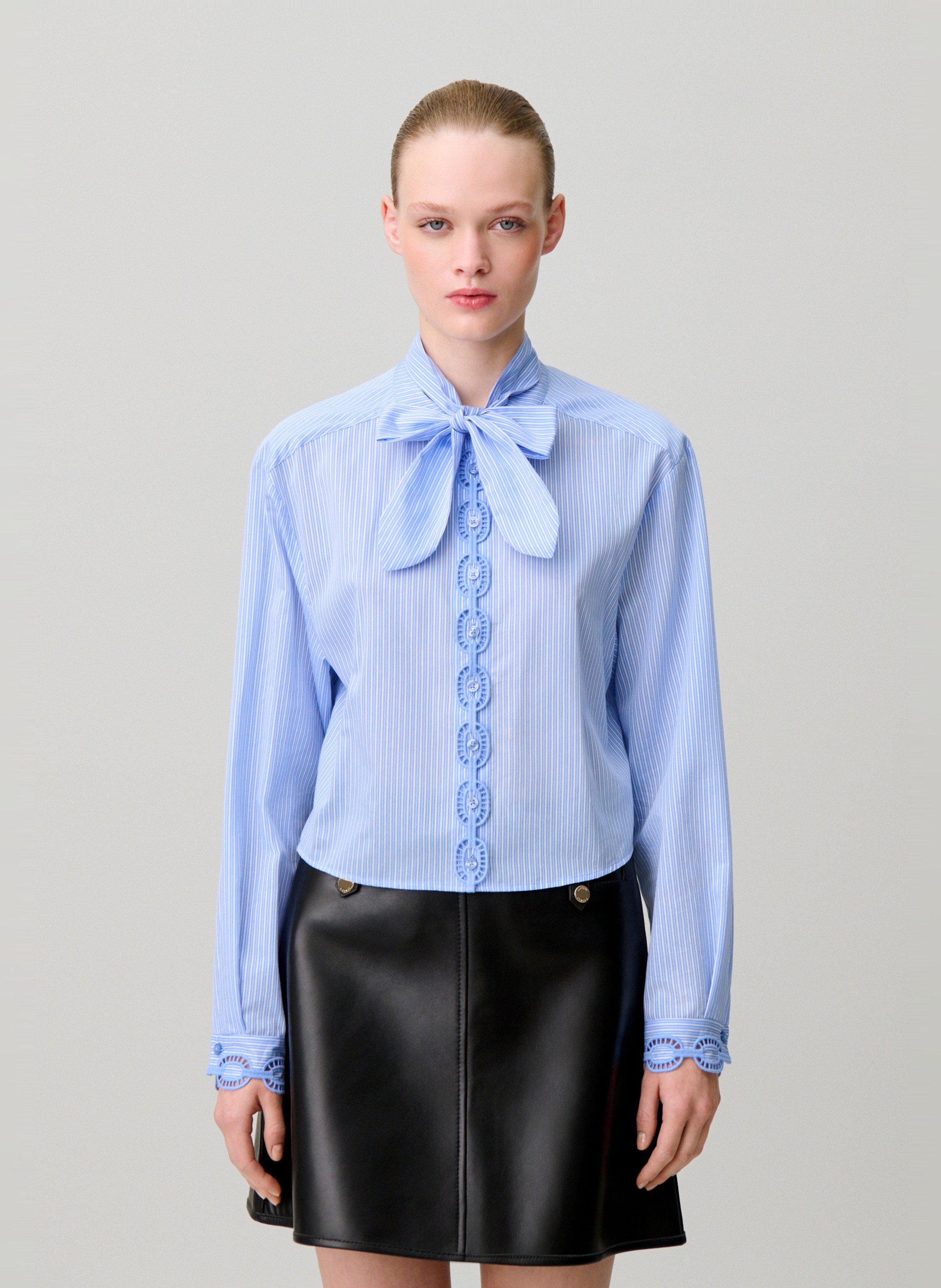 Chemise courte rayée à broderies CLAUDIE PIERLOT Multicolore