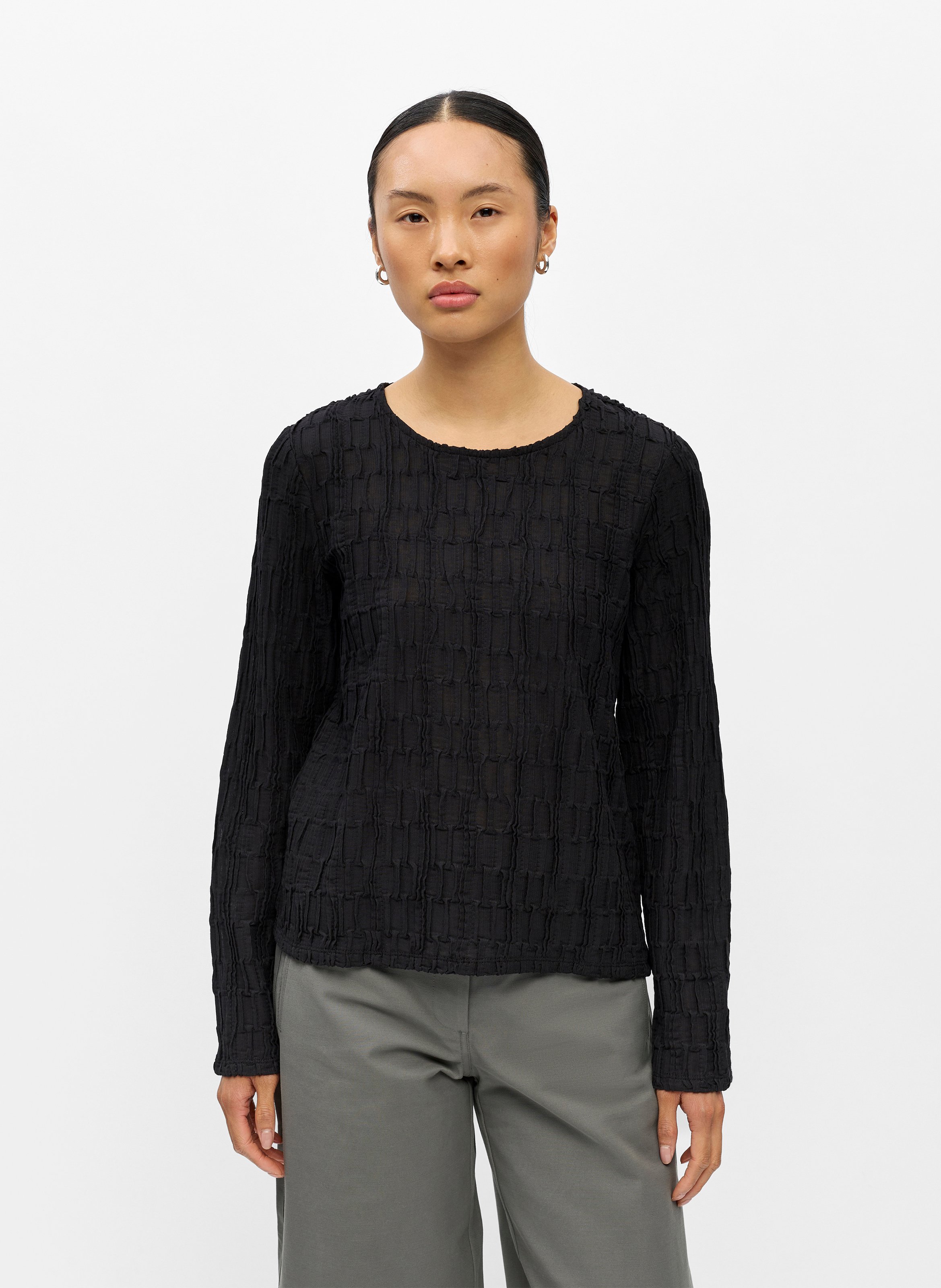 Textured Long Sleeve Top OBJECT Black