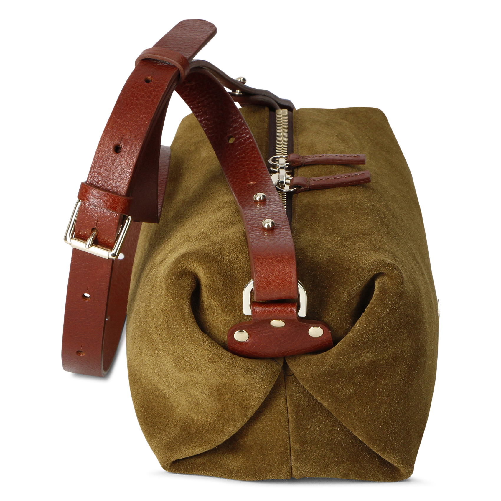 Pochette zippée en cuir suédé HERBERT FRERE SOEUR Marron
