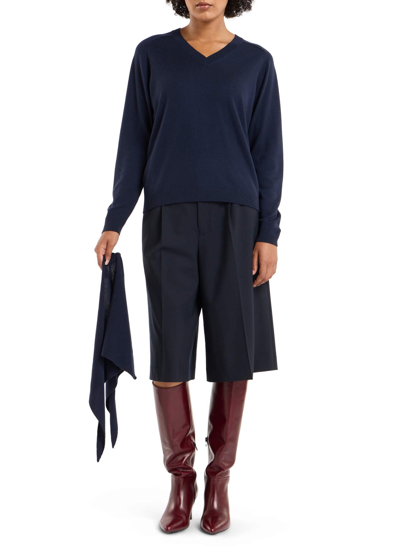 V-neck sweater with removable wool scarf SAISON 1865 Blue
