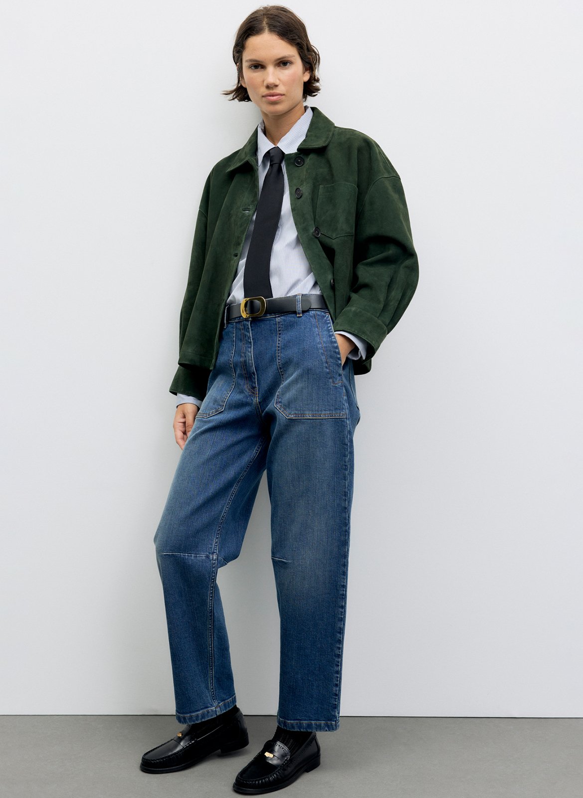 Straight leather jacket with classic collar GERARD DAREL Green