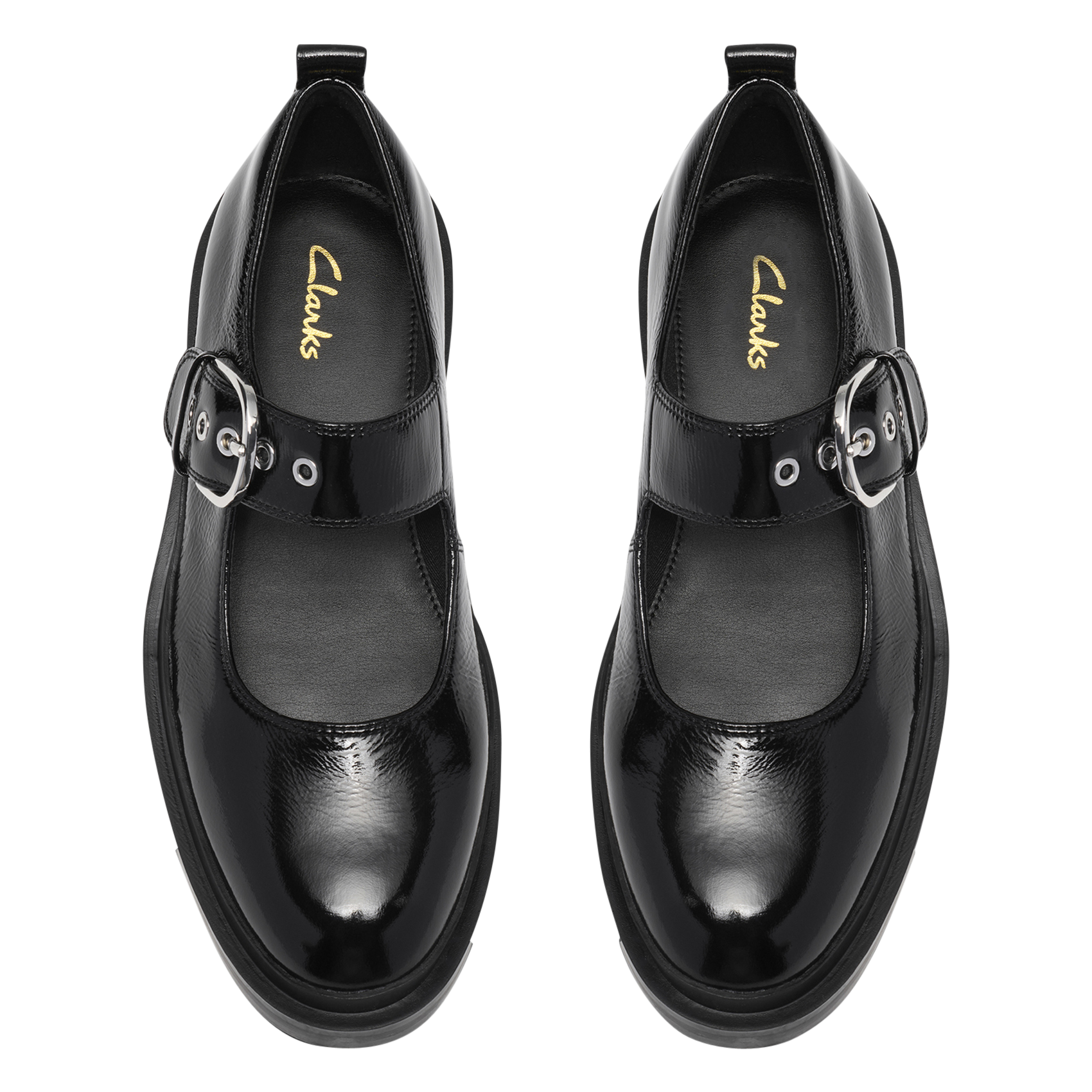 Patent leather ballet flats with ankle strap CLARKS Black