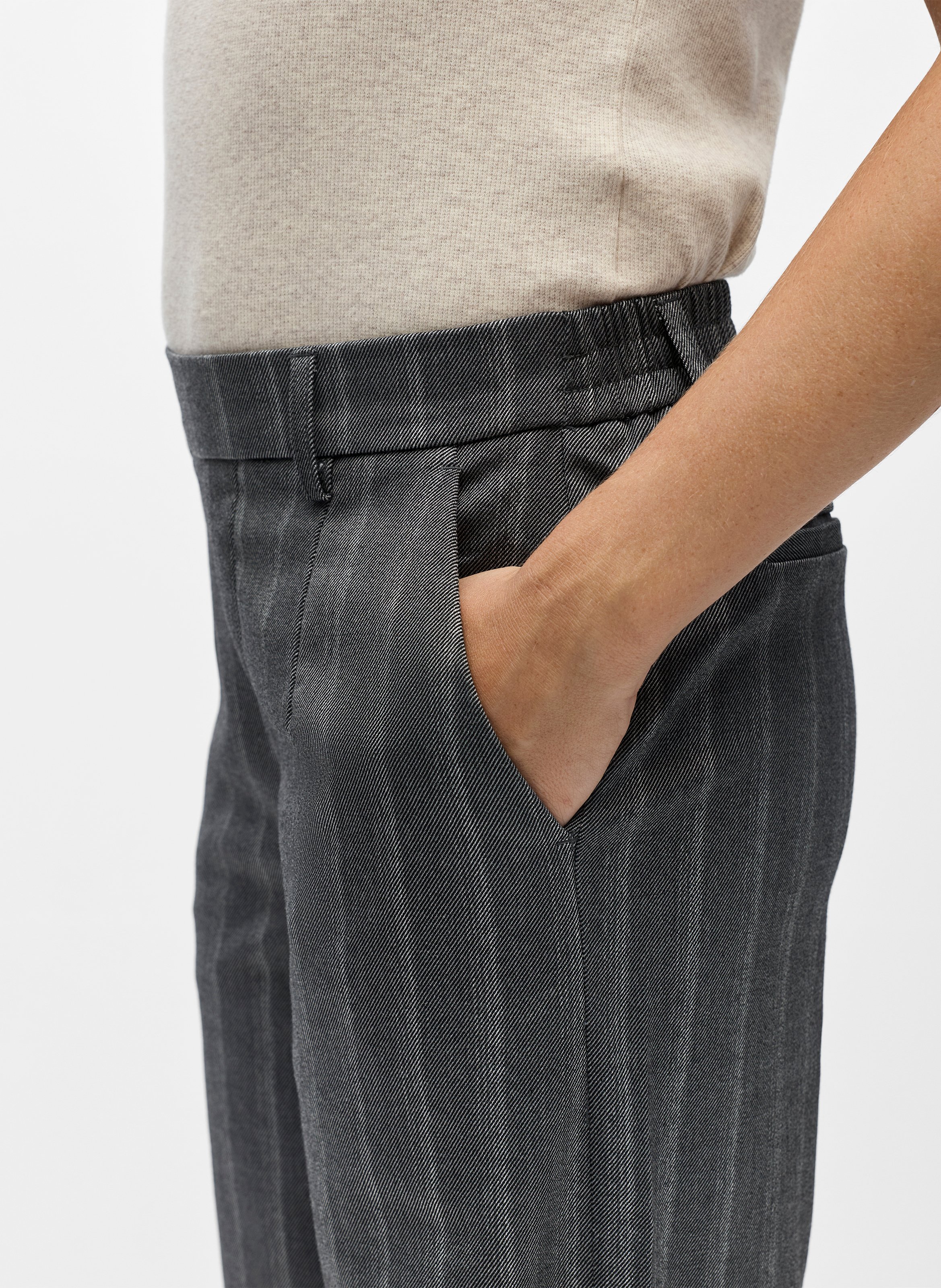 Straight high-waisted striped pants OBJECT Grey