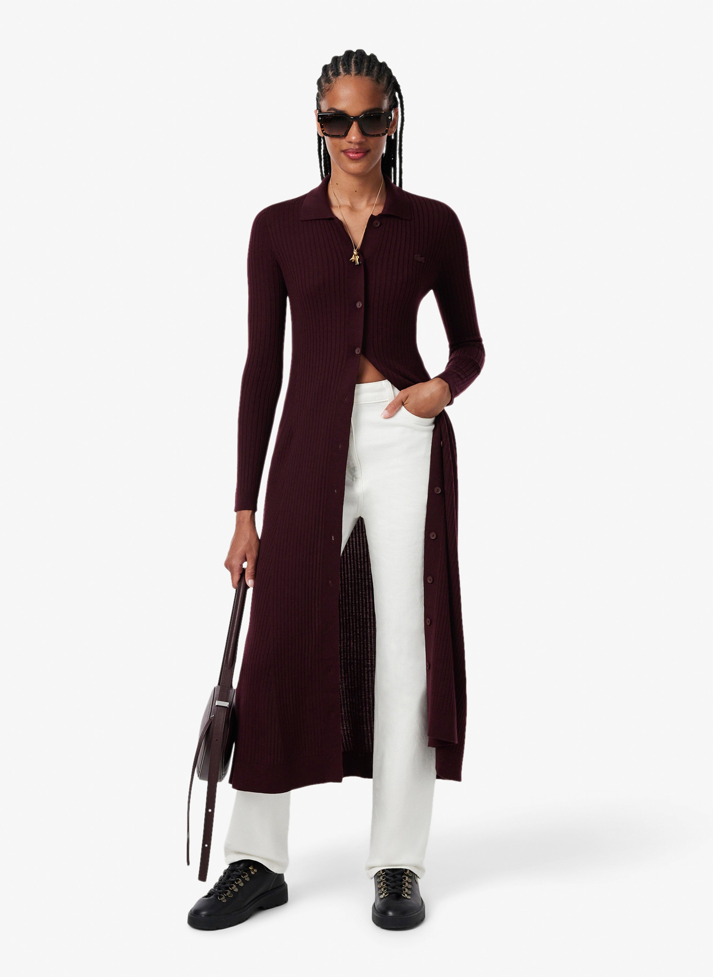 Eng anliegendes Wollkleid mit Polokragen LACOSTE Rot