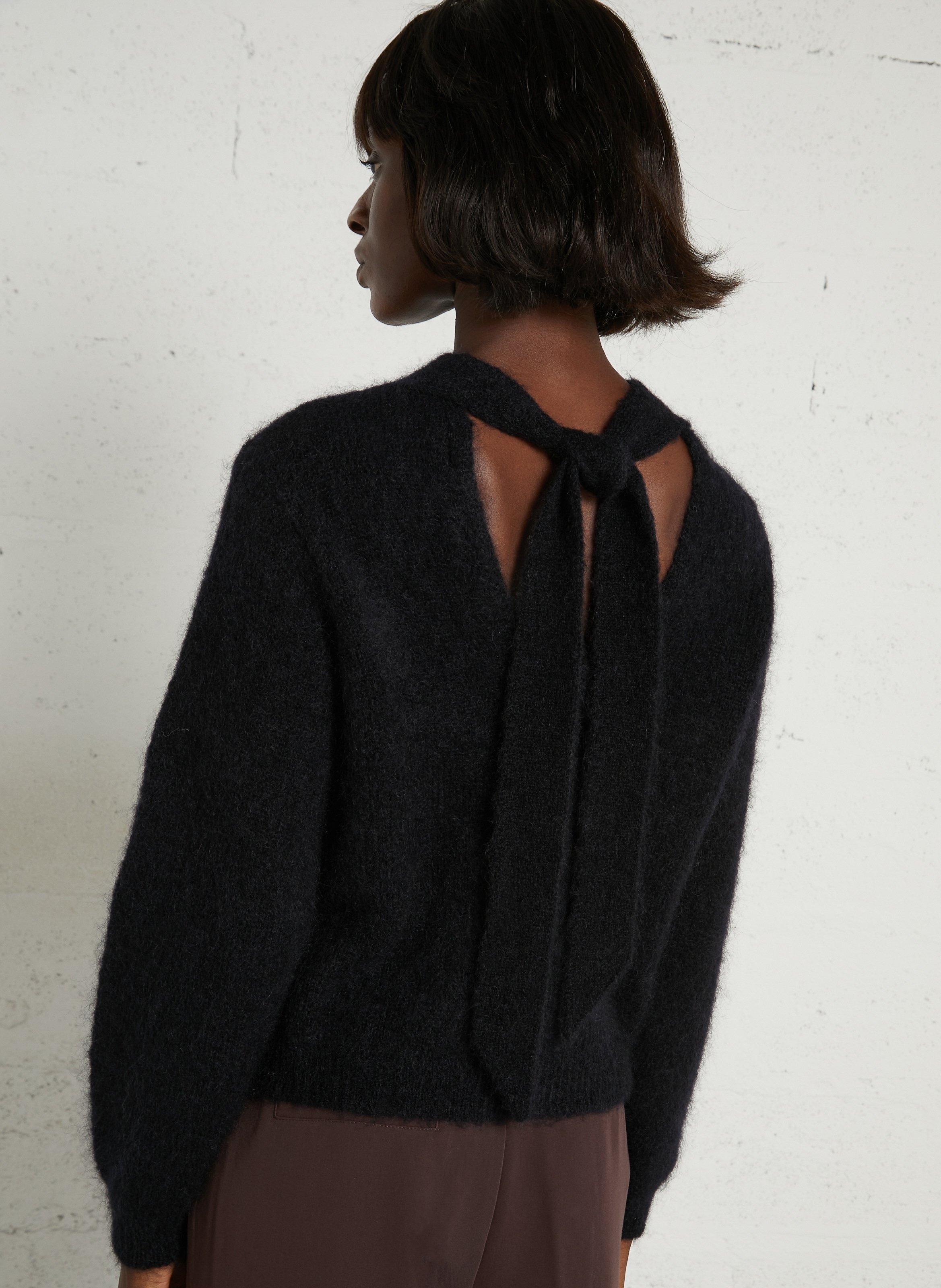 V-neck wool blend sweater with tie waist DES PETITS HAUTS Blue