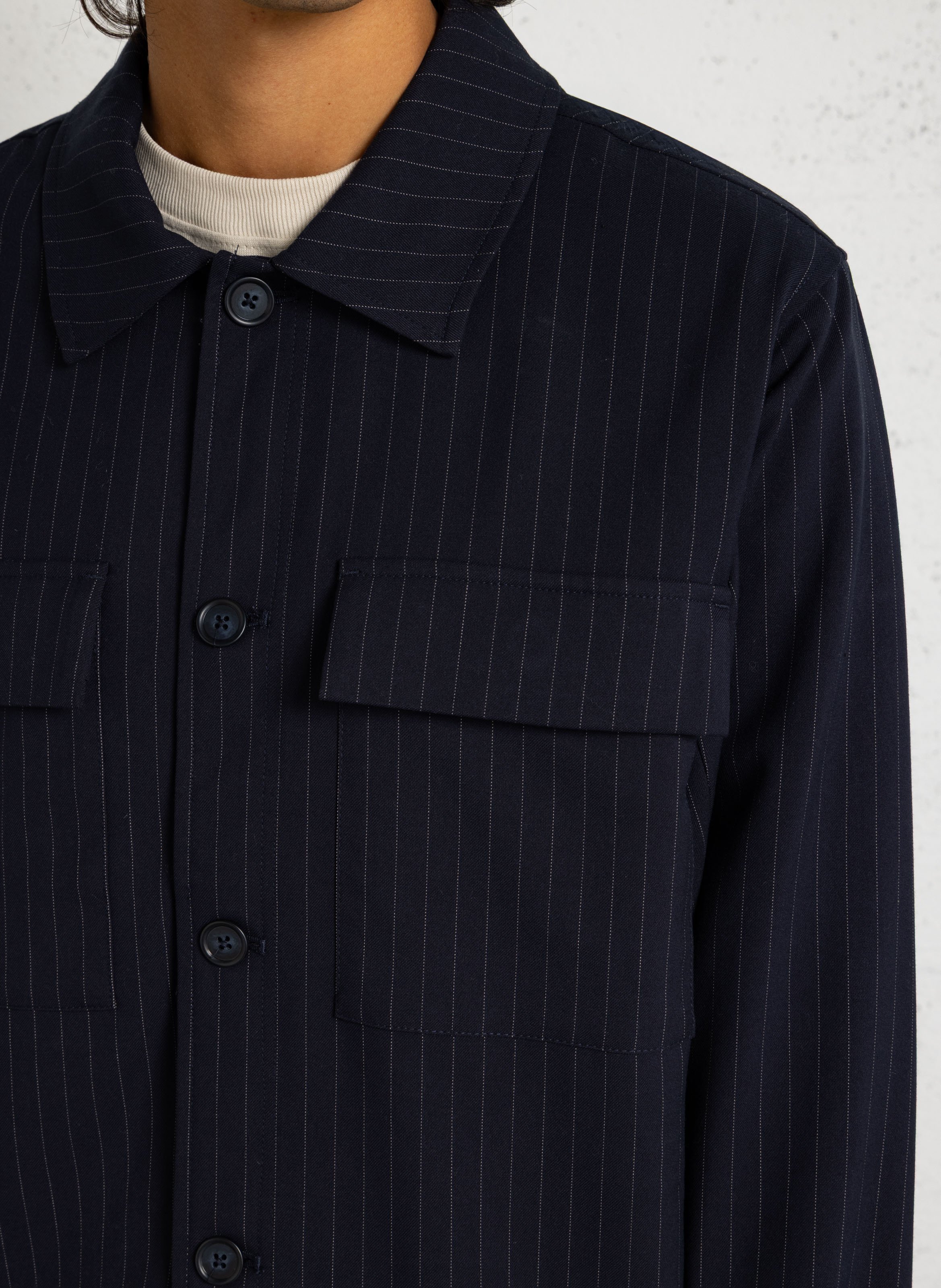 Striped classic collar straight jacket CASUAL FRIDAY Blue