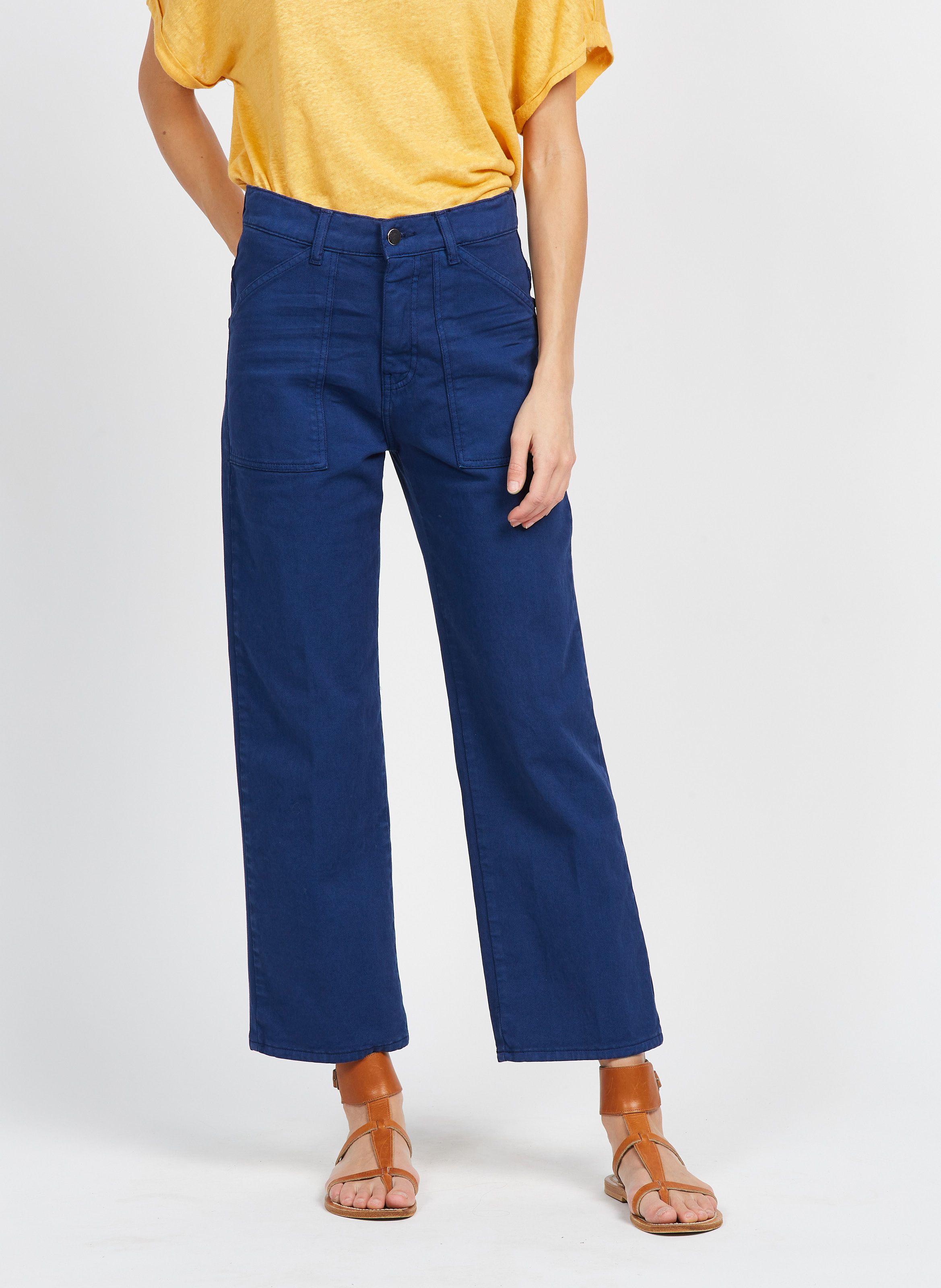 Cropped Stretch Cotton Jeans Indigo Acquaverde Women Place des