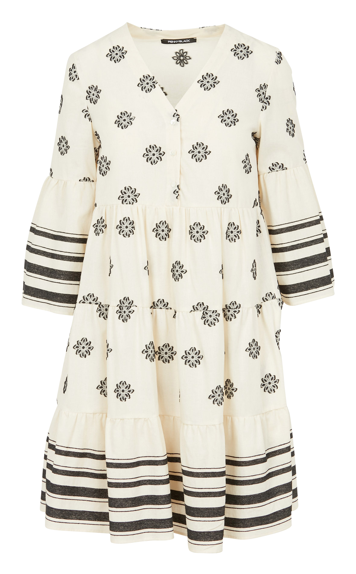 Short floral cotton-blend V-neck dress PENNYBLACK Black