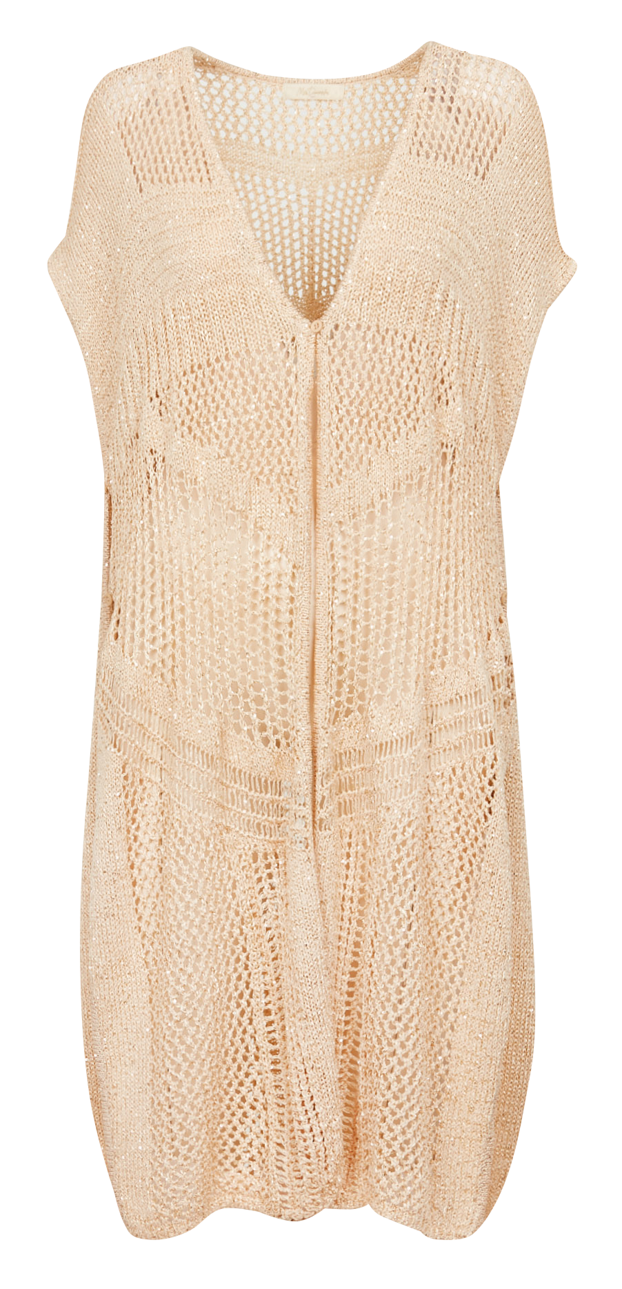 Open, gebreid vest met ajourmotief en lovertjes Goudkleurig