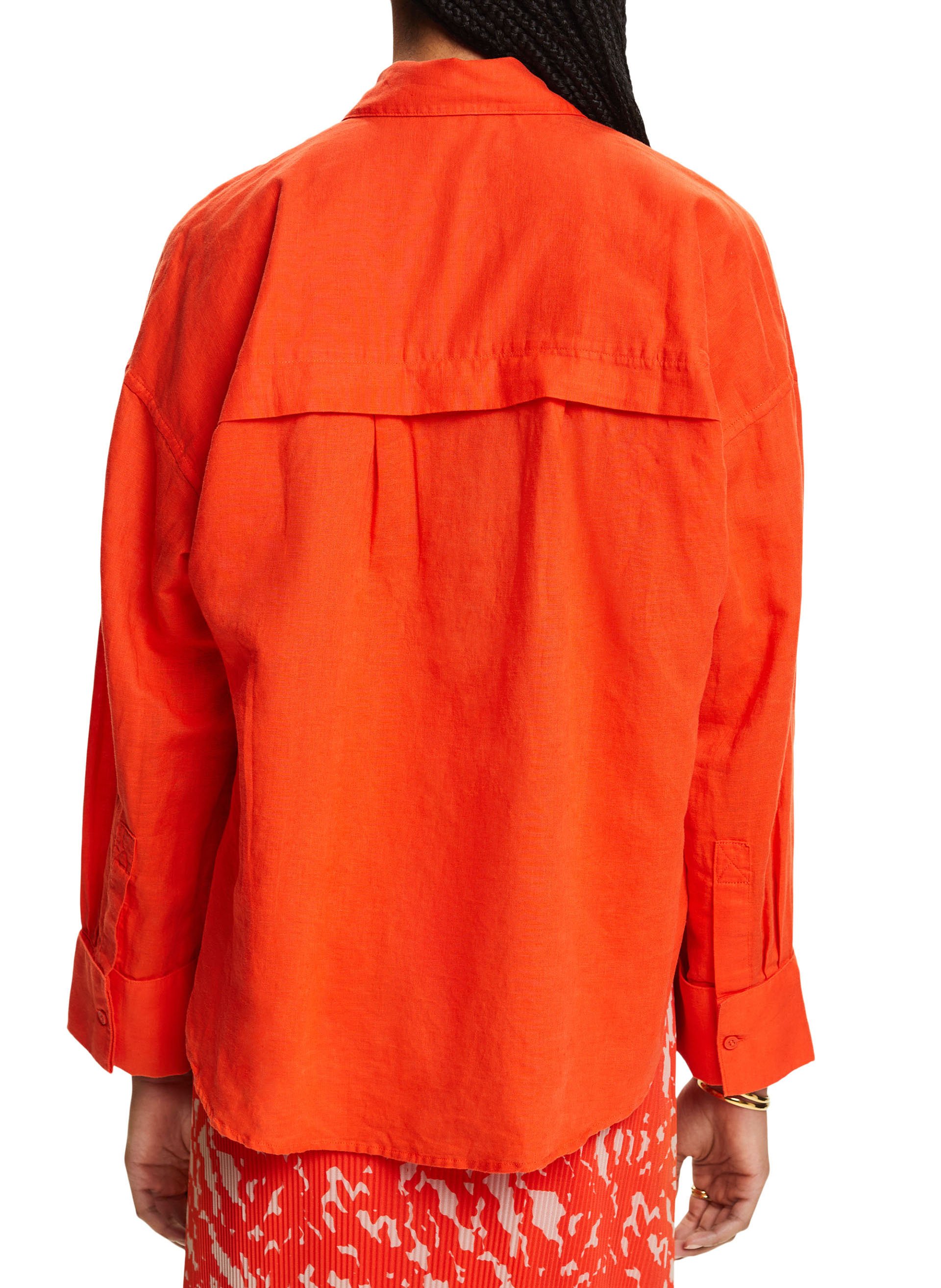 Linen and cotton-blend shirt with classic collar ESPRIT Orange