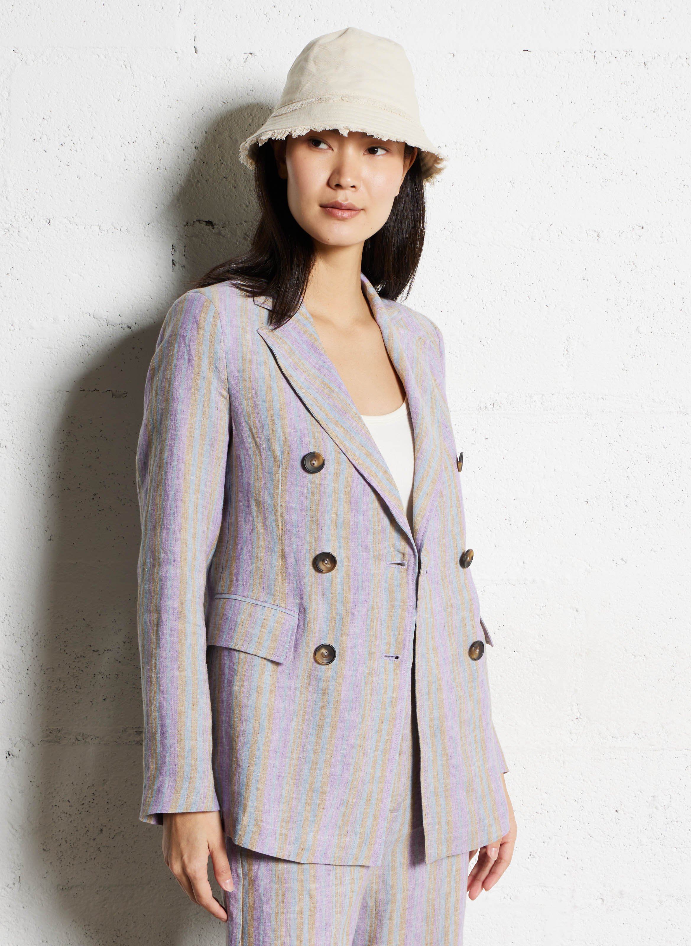 Blazer droit en lin rayé DIEGA Bleu