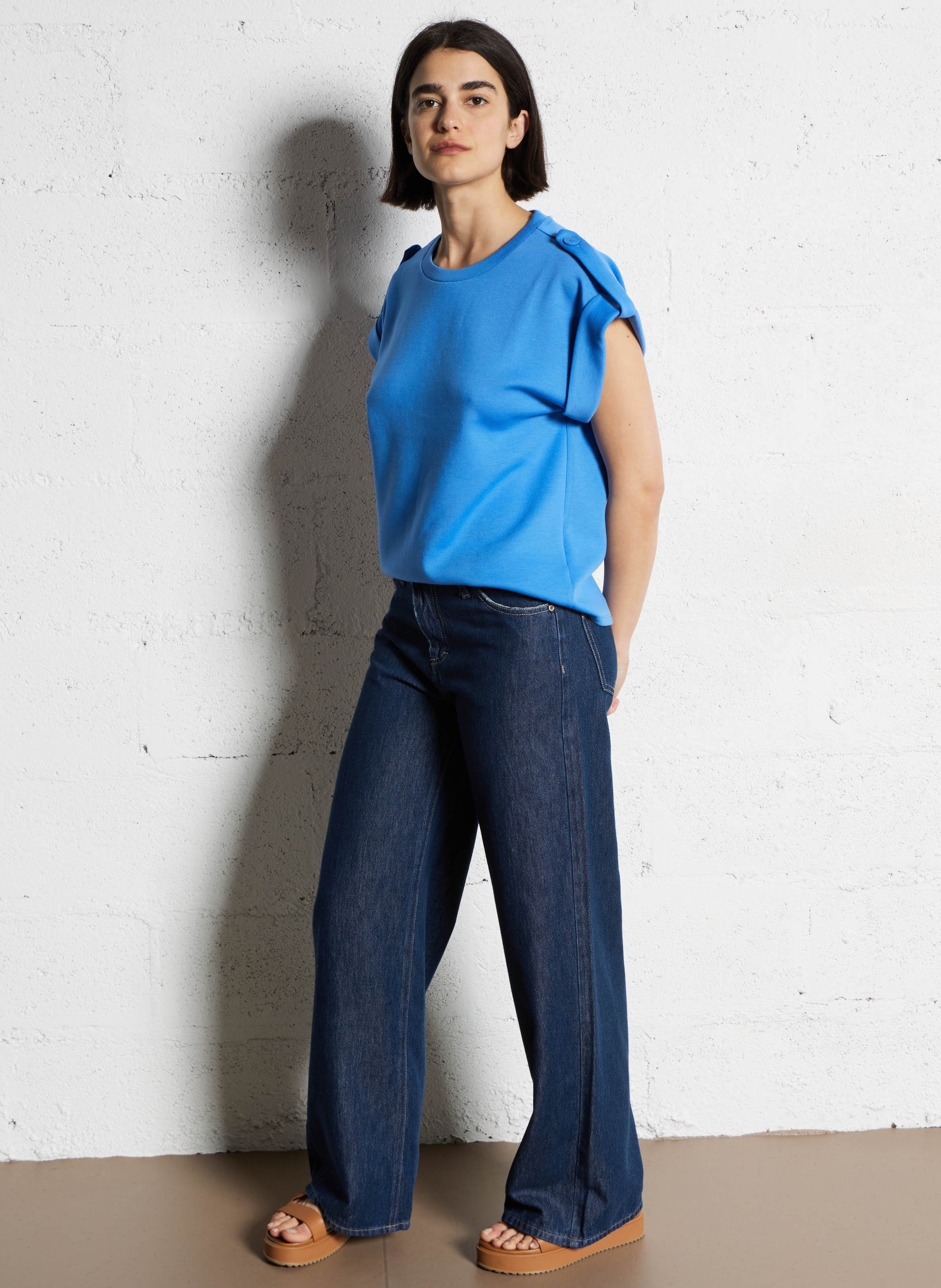 Jean droit en coton mélangé PLEASE Bleu