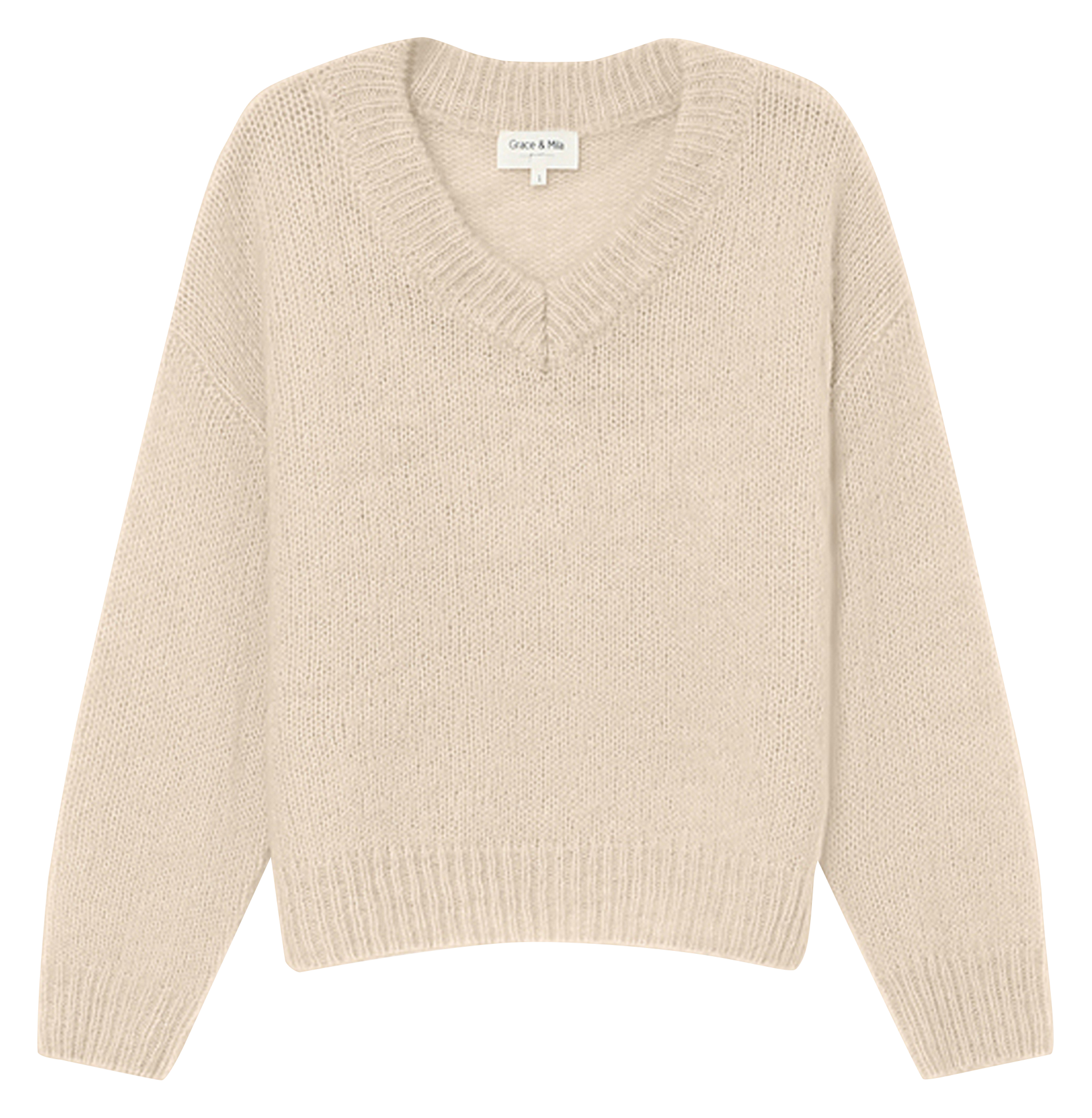 Straight-cut V-neck knit sweater GRACE ET MILA Yellow