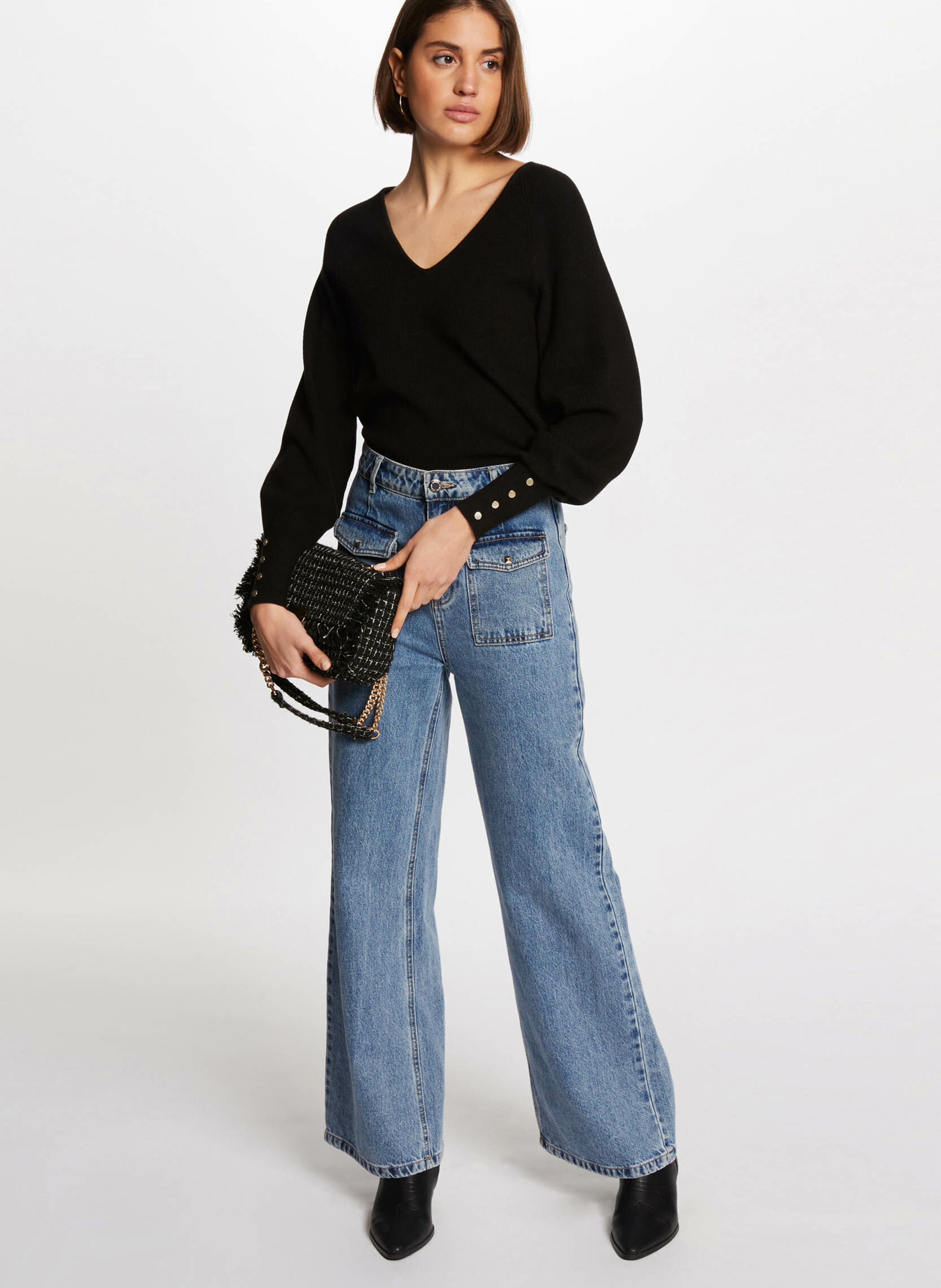 Pull droit en fine maille MORGAN Noir