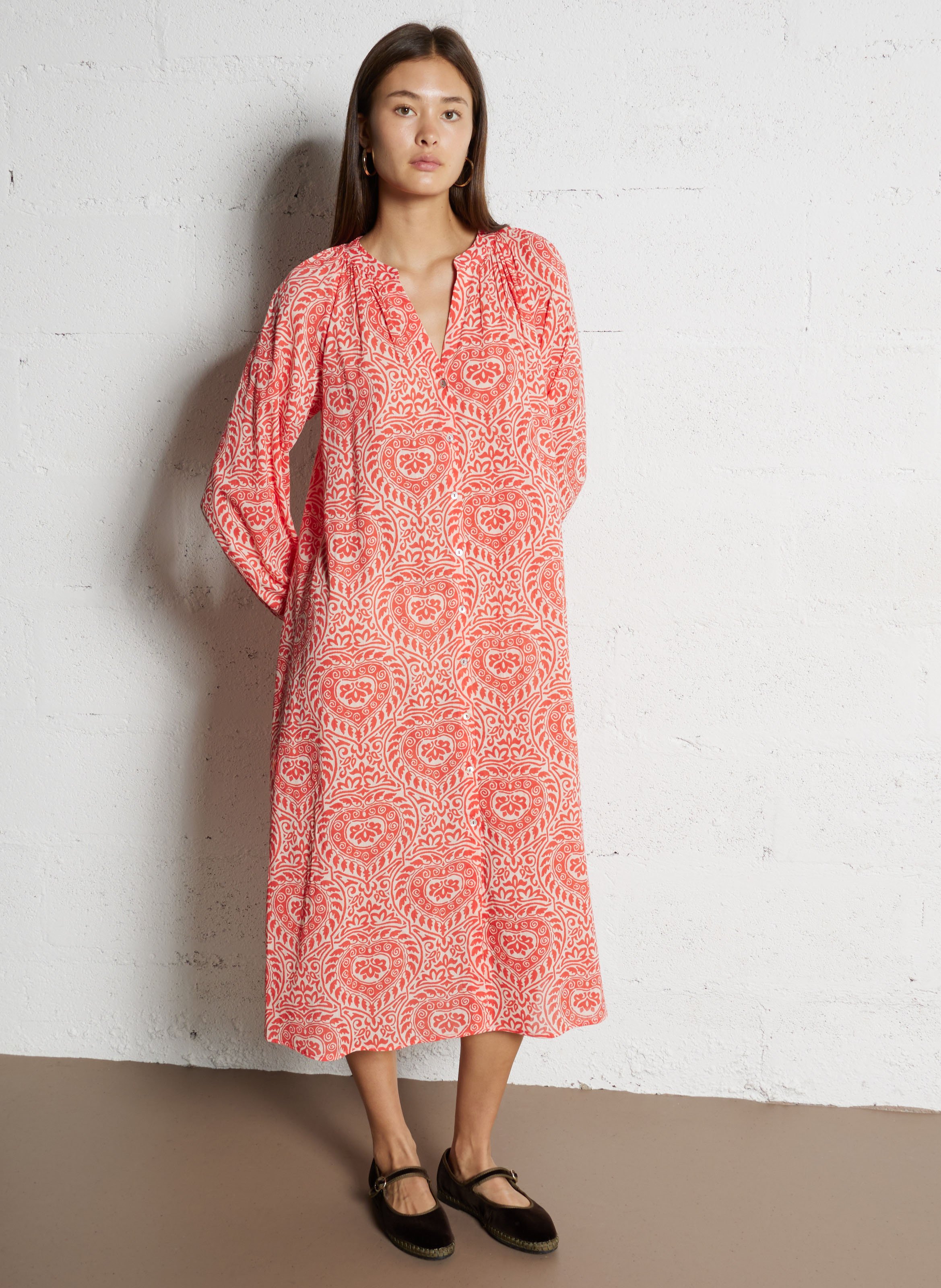 Printed cotton midi dress MAISON 123 Orange