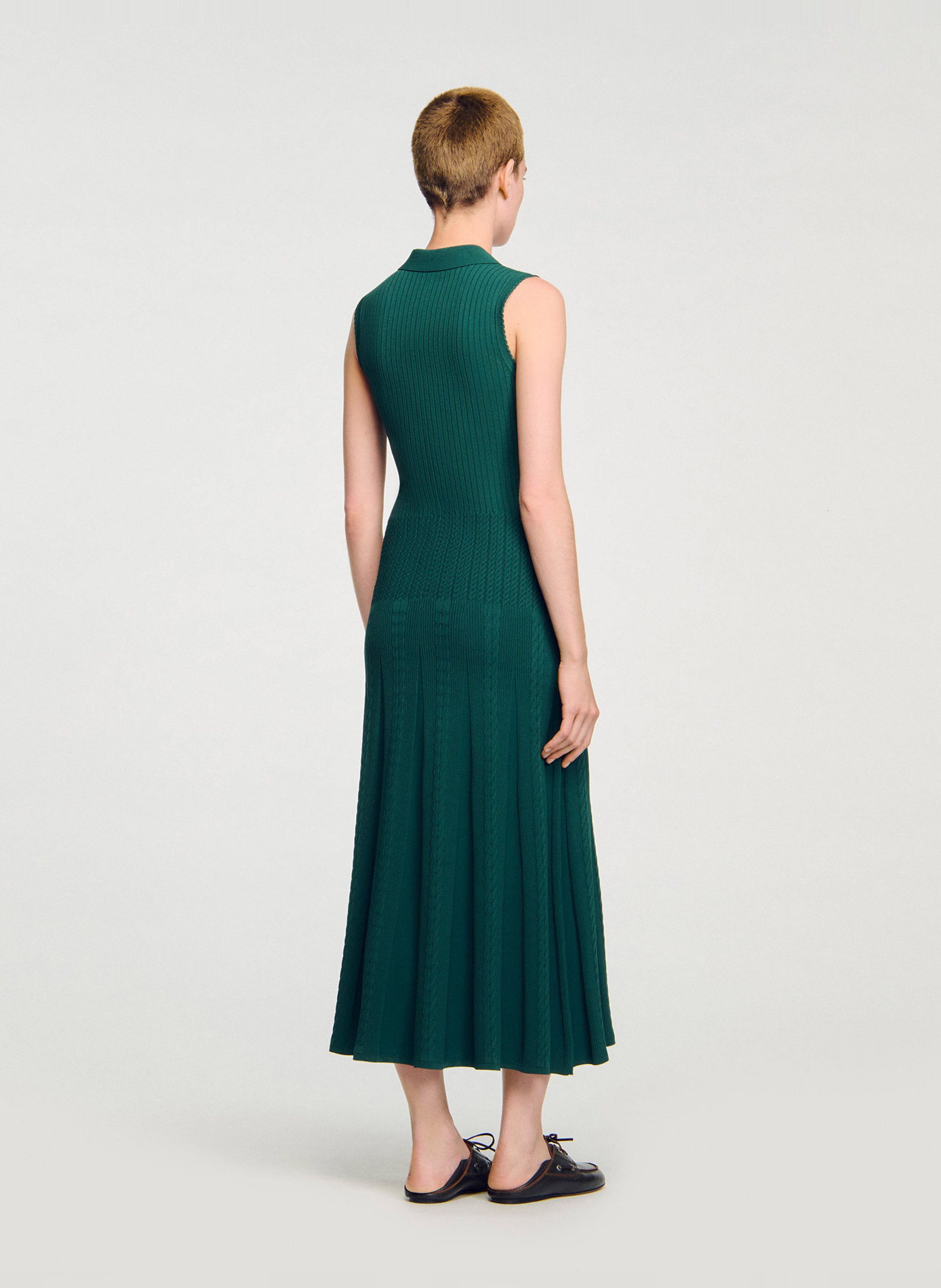 Long knit dress with polo collar SANDRO Green