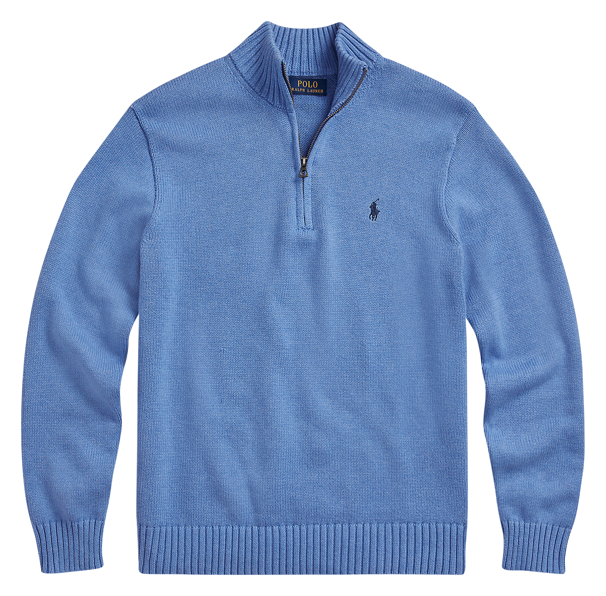 Cotton sweater with zip-up neck  Soft royal heather