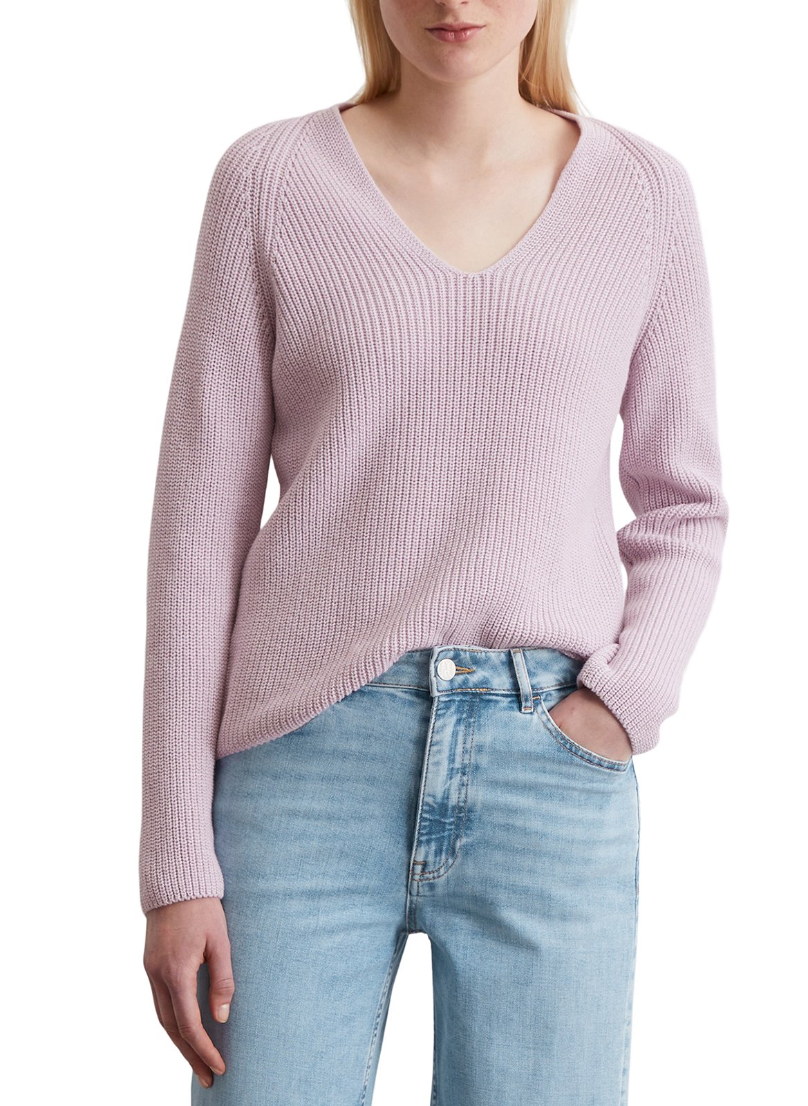 Jersey con cuello en pico de algodón MARC O'POLO Rosa