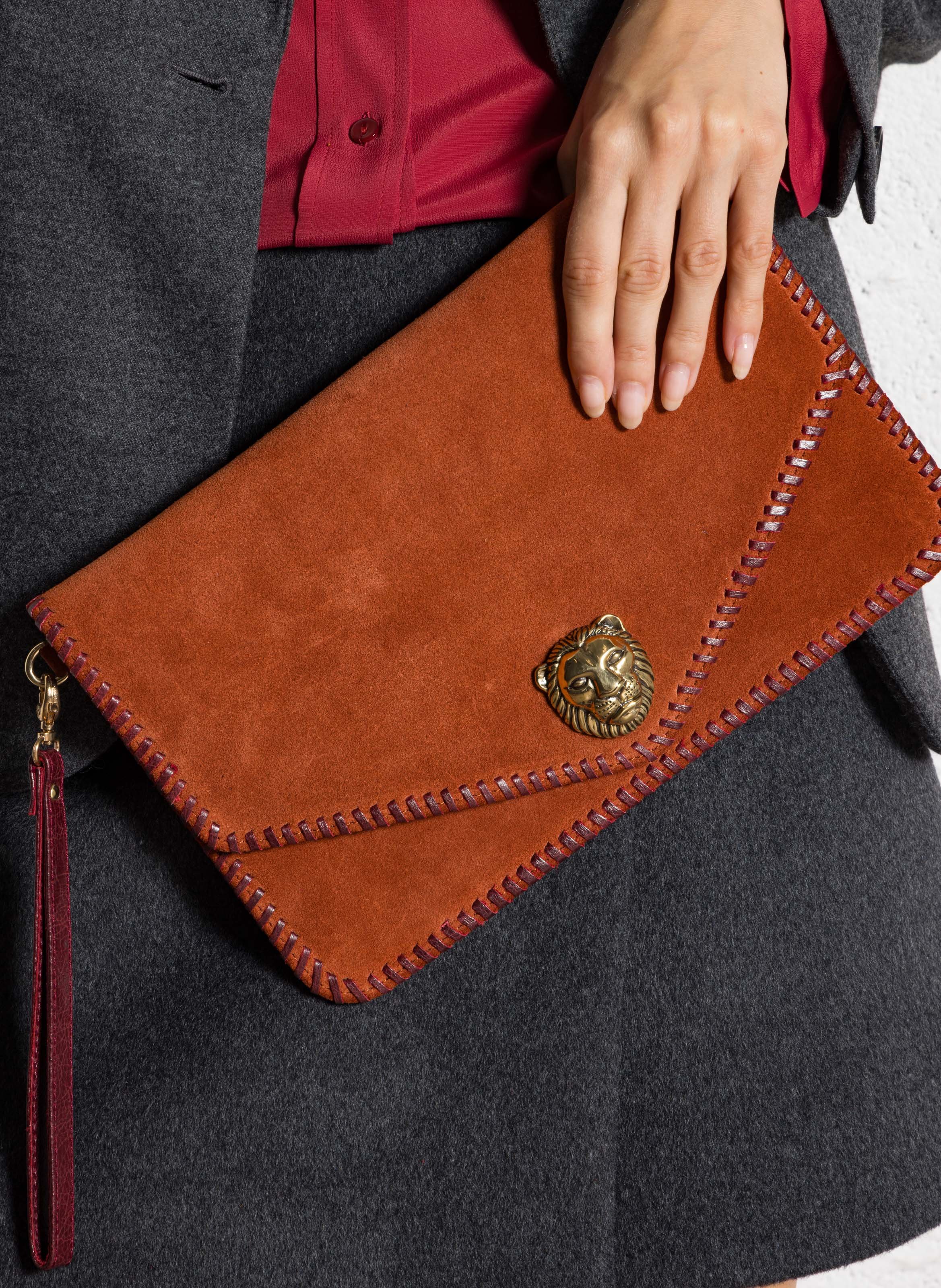 Pochette en cuir velours mélangé CLARIS VIROT Orange