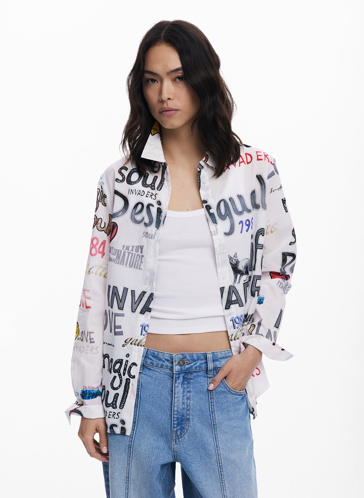 Chemise droite imprimée en coton DESIGUAL Blanc