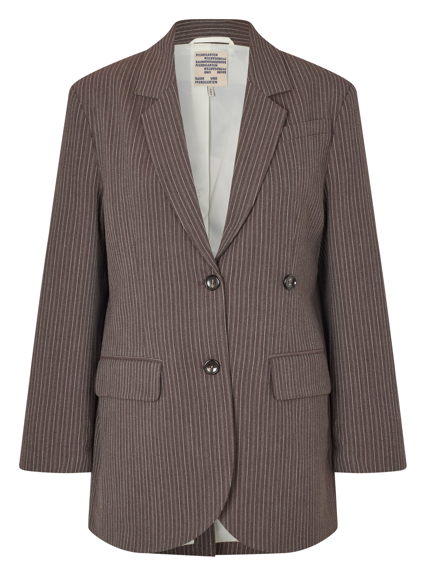 Veste tailleur droite rayé en fibres recyclées mélangées BAUM UND PFERDGARTEN Marron