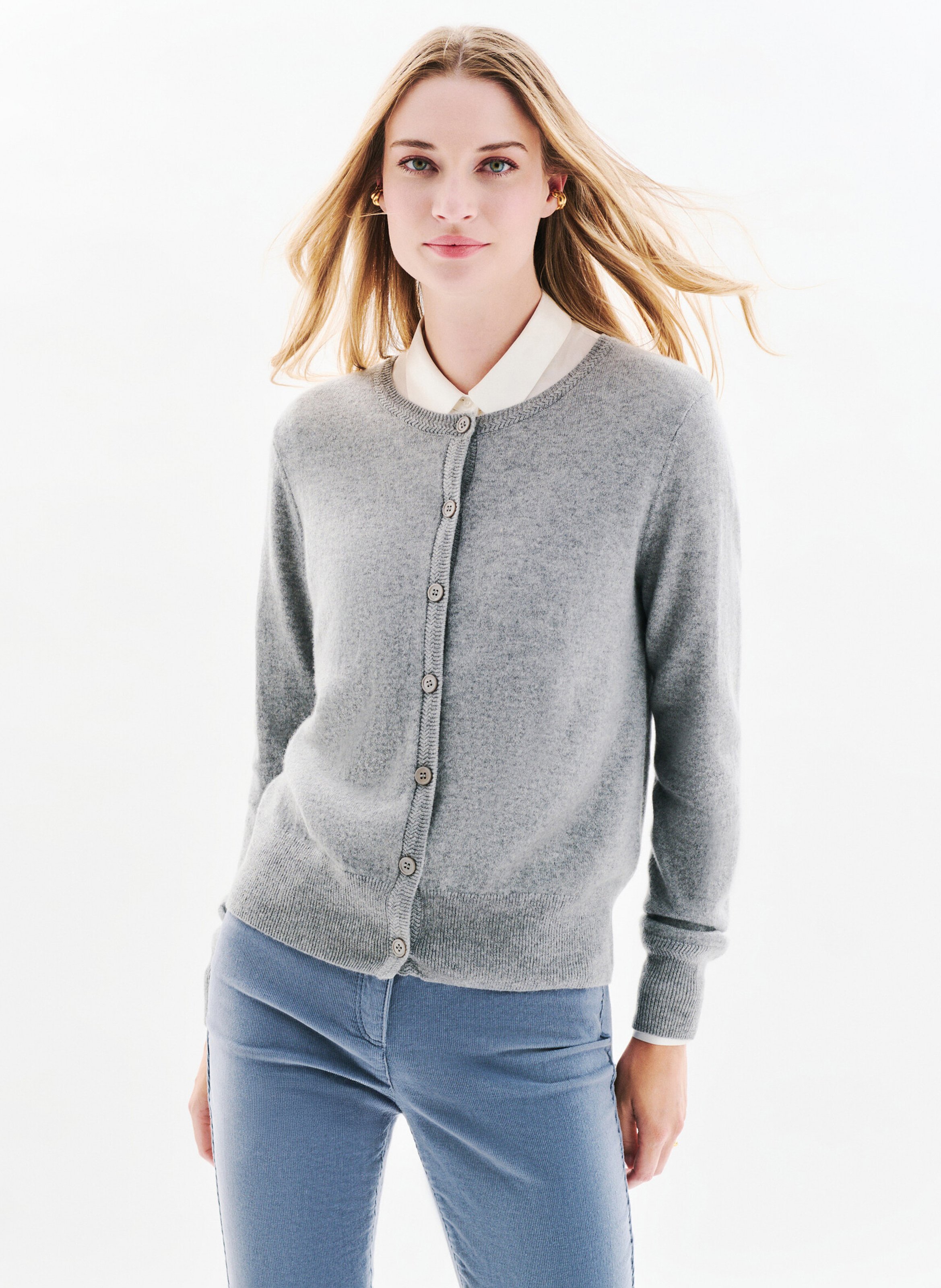 Round neck straight cashmere cardigan CAROLL