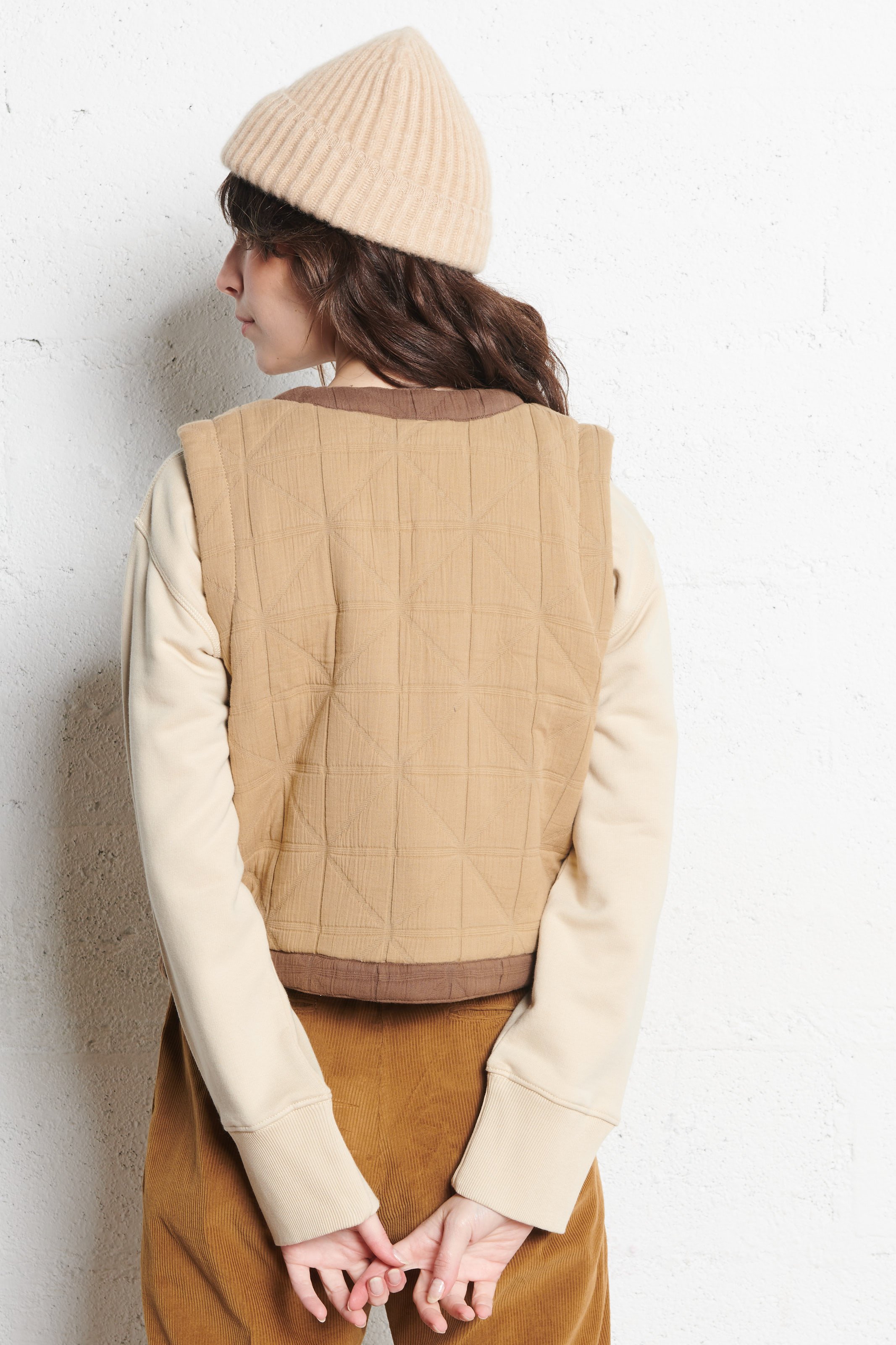 Veste droite matelassée en coton LEON & HARPER Marron