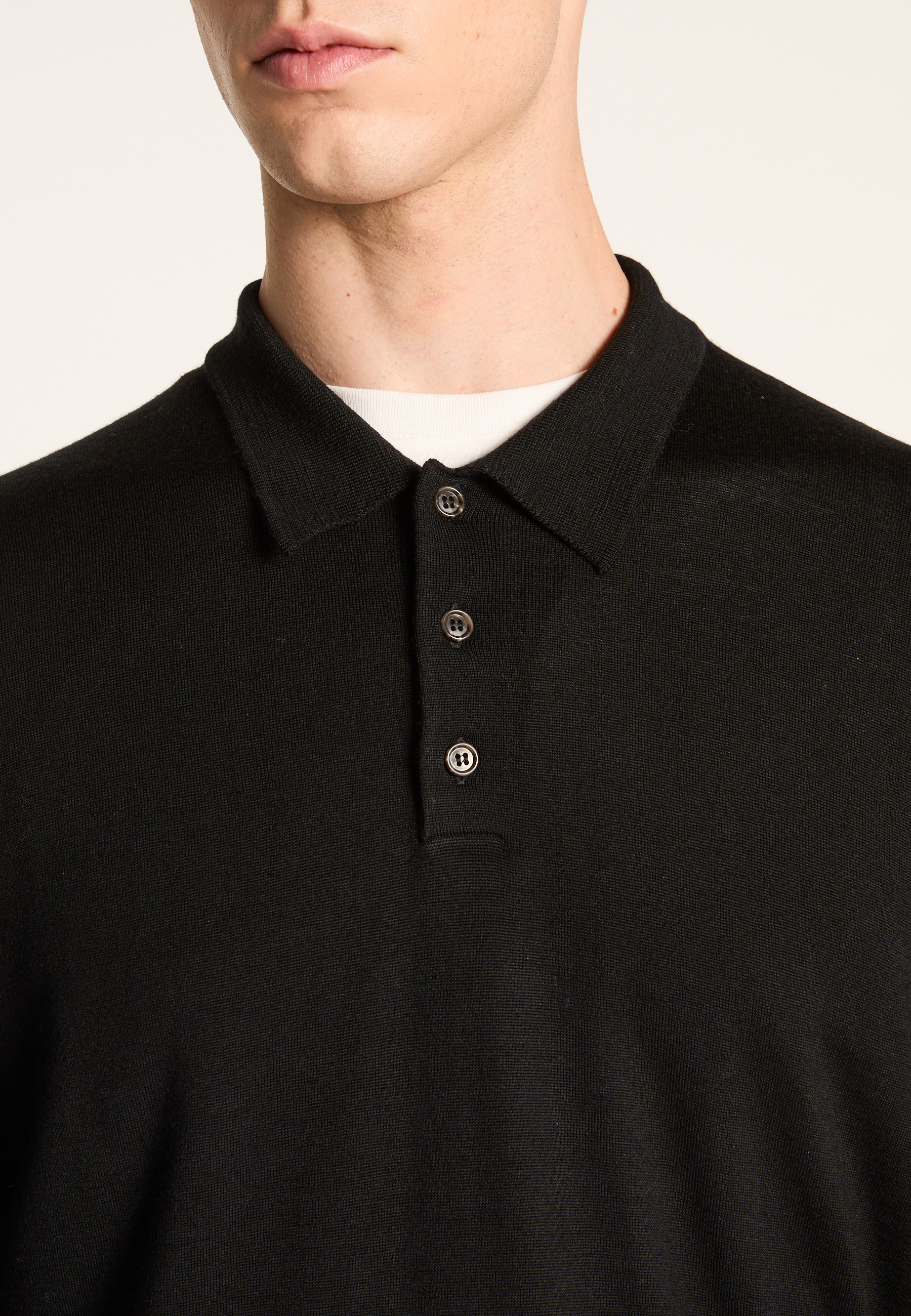 Long-sleeve Merino wool polo MAISON MONTAGUT Black