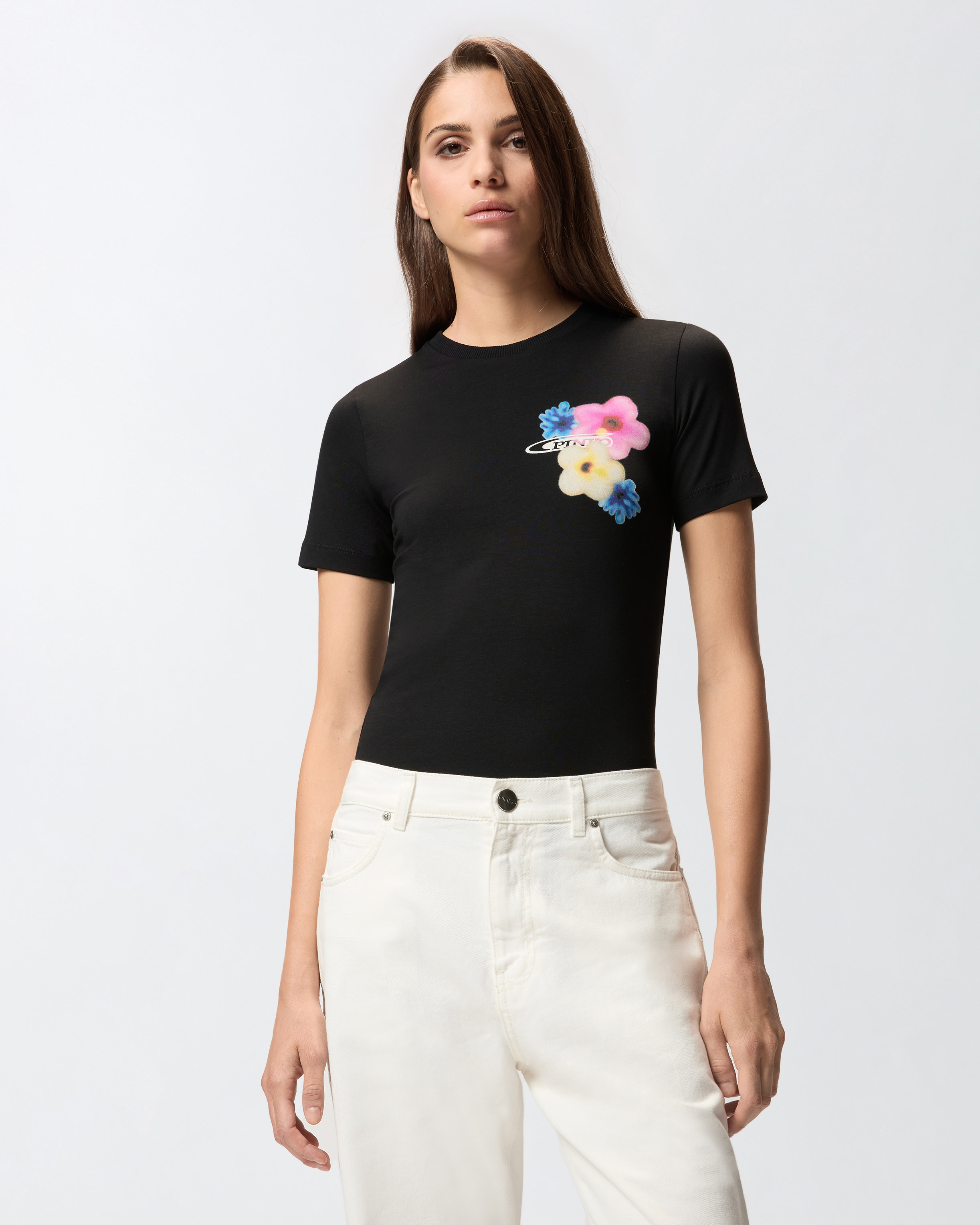 Floral print t-shirt PINKO Black