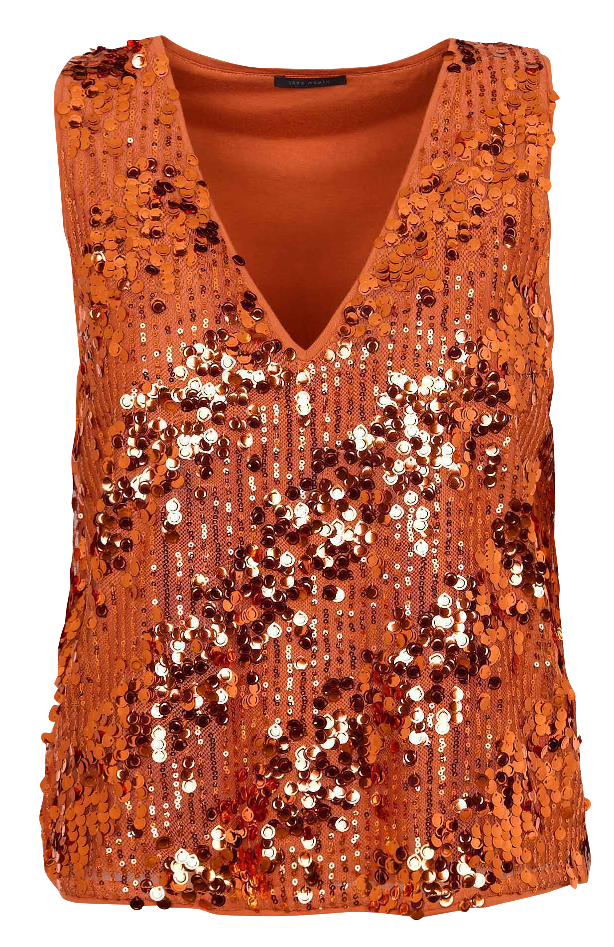 Rechte top met V-hals en lovertjes Oranje