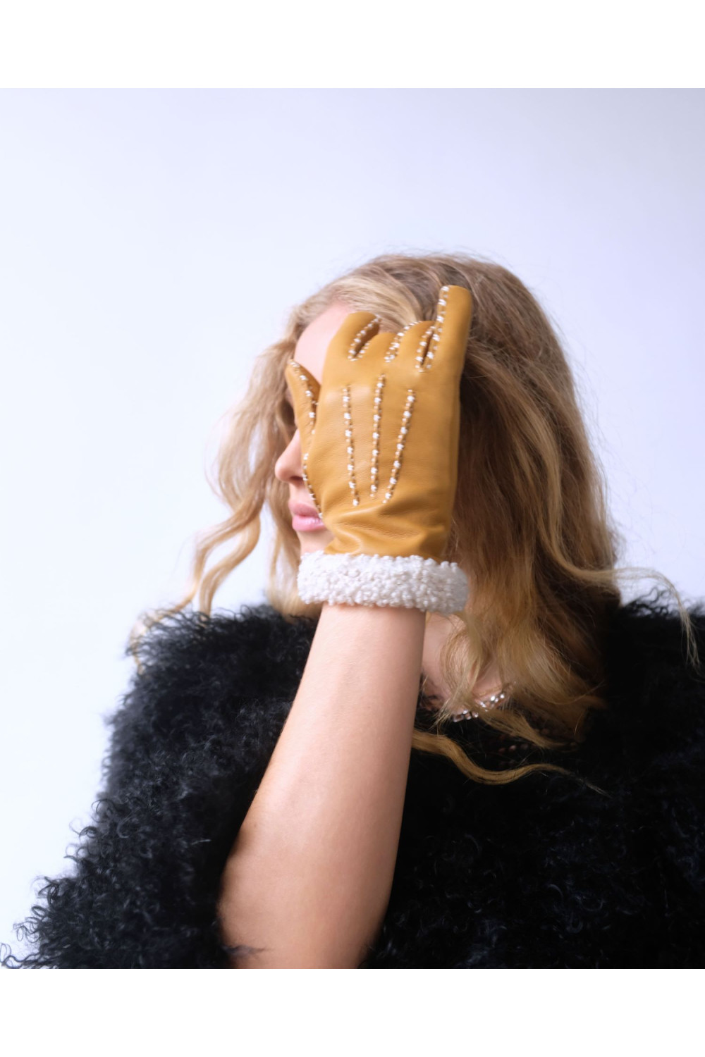 Marie-louise leather gloves lined with alpaca wool AGNELLE Yellow