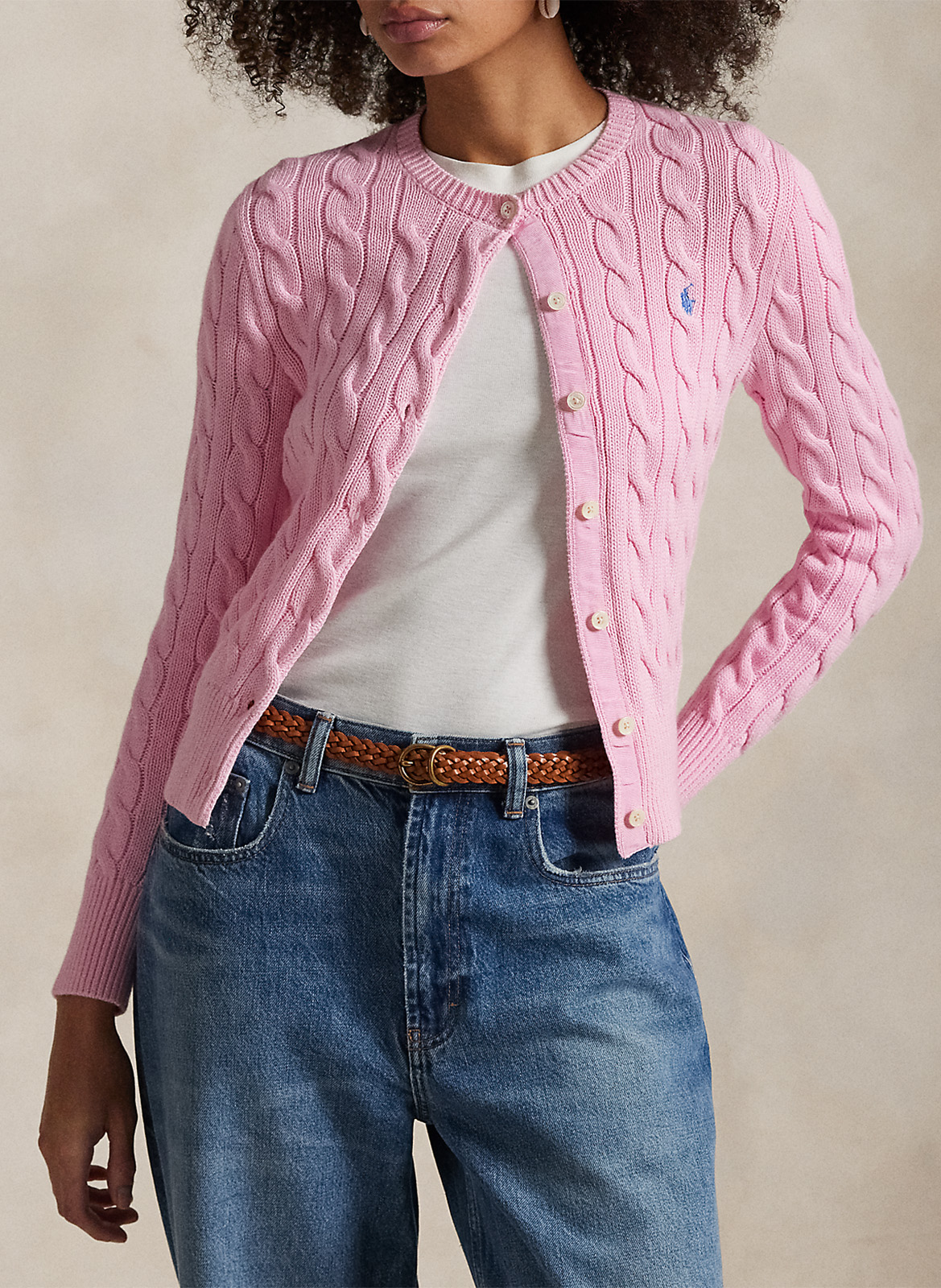 Cardigan droit col rond en coton POLO RALPH LAUREN