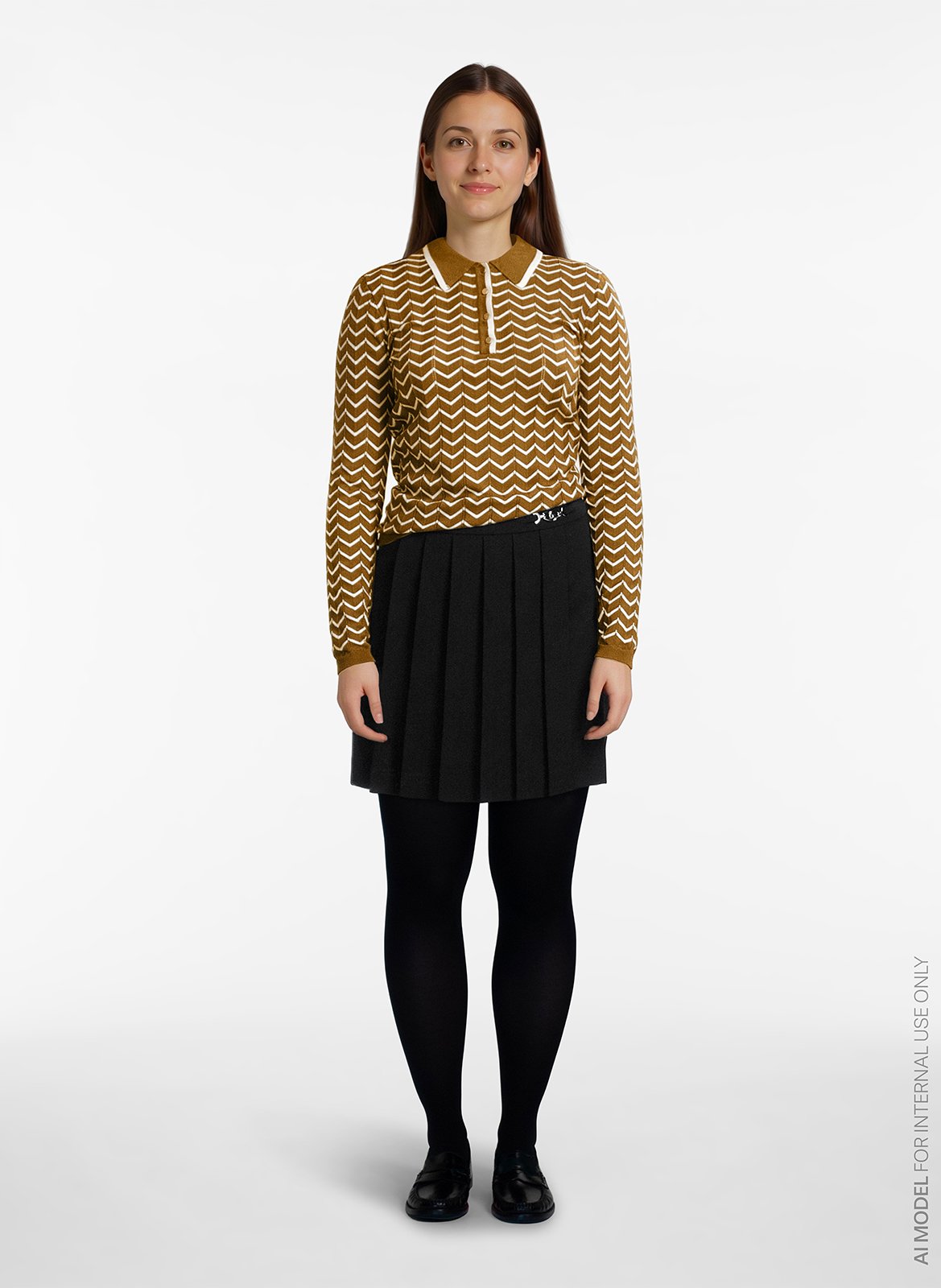 Fitted Long-Sleeve Printed Polo VILA Brown