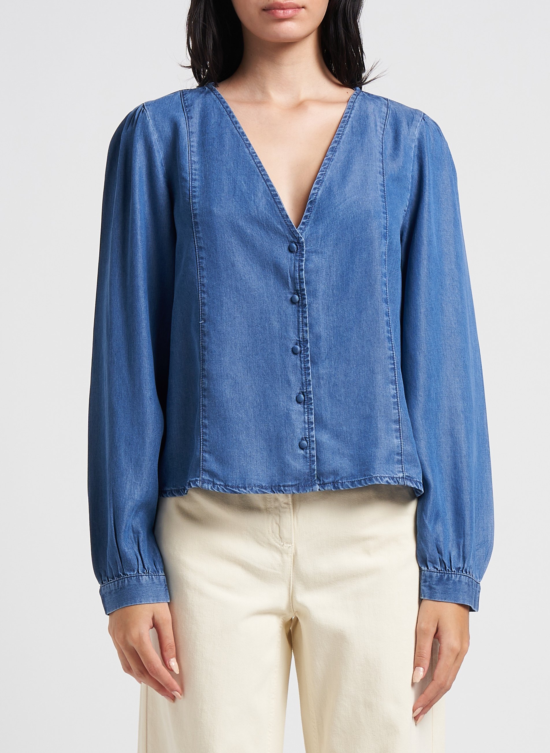 Fließendes Jeanshemd mit V-Ausschnitt VILA Blau