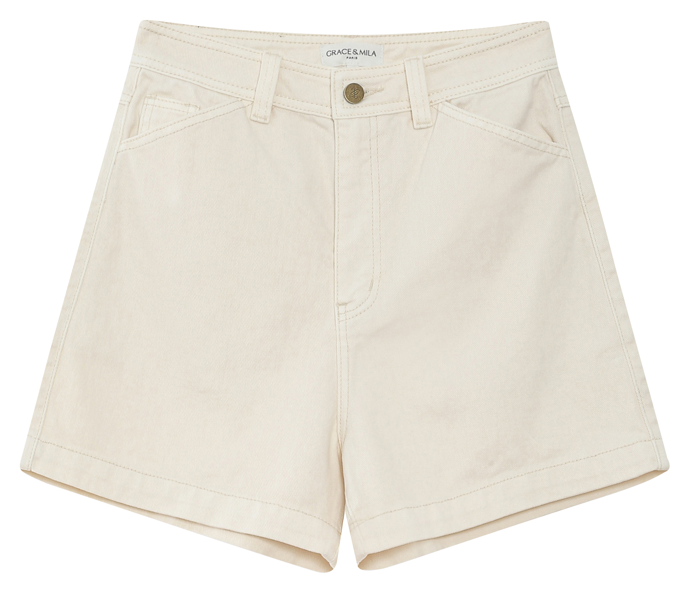 Short taille haute en denim uni GRACE ET MILA Blanc